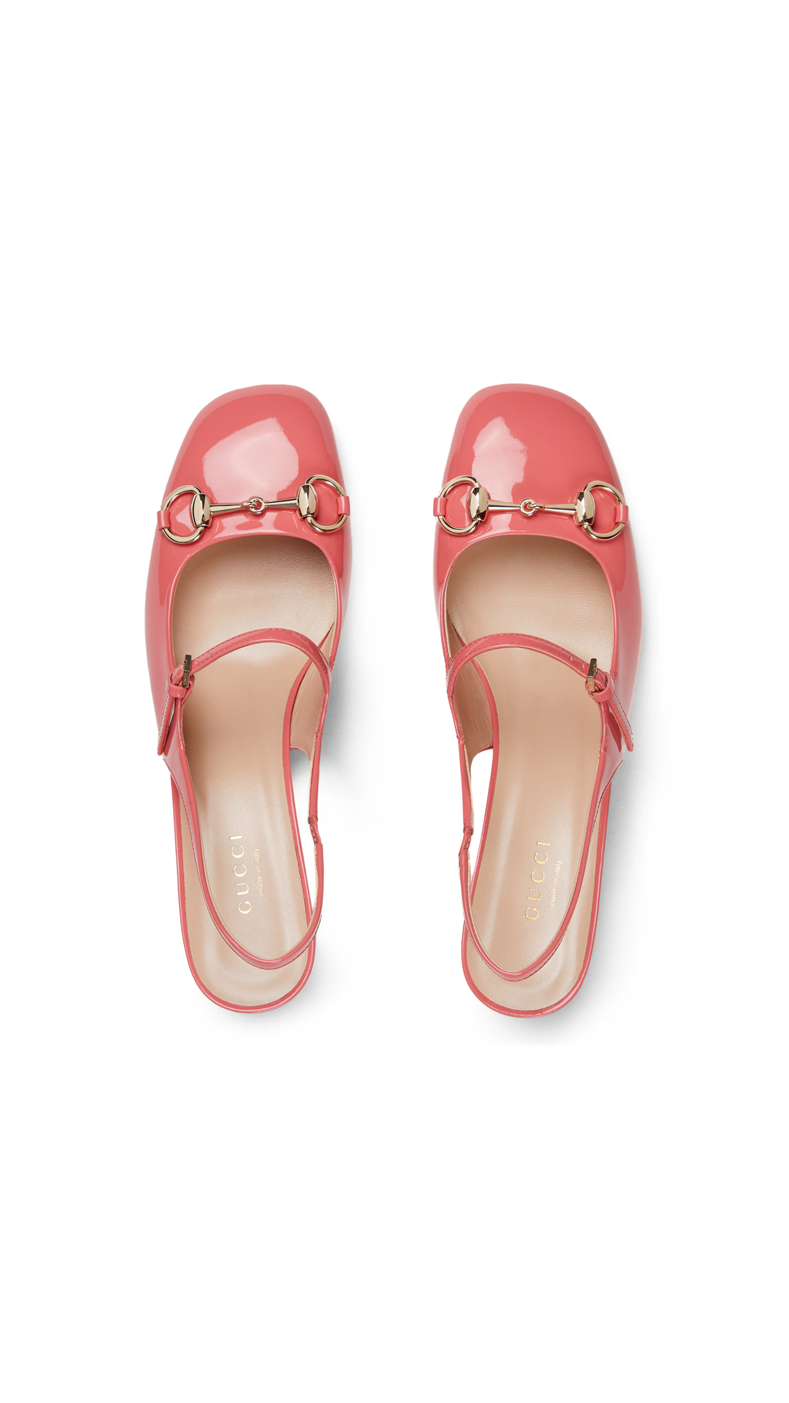 Horsebit Slingback Pumps in Patent Leather - Coral