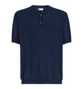 Linen and cotton textured rib knit T-shirt with Henley collar