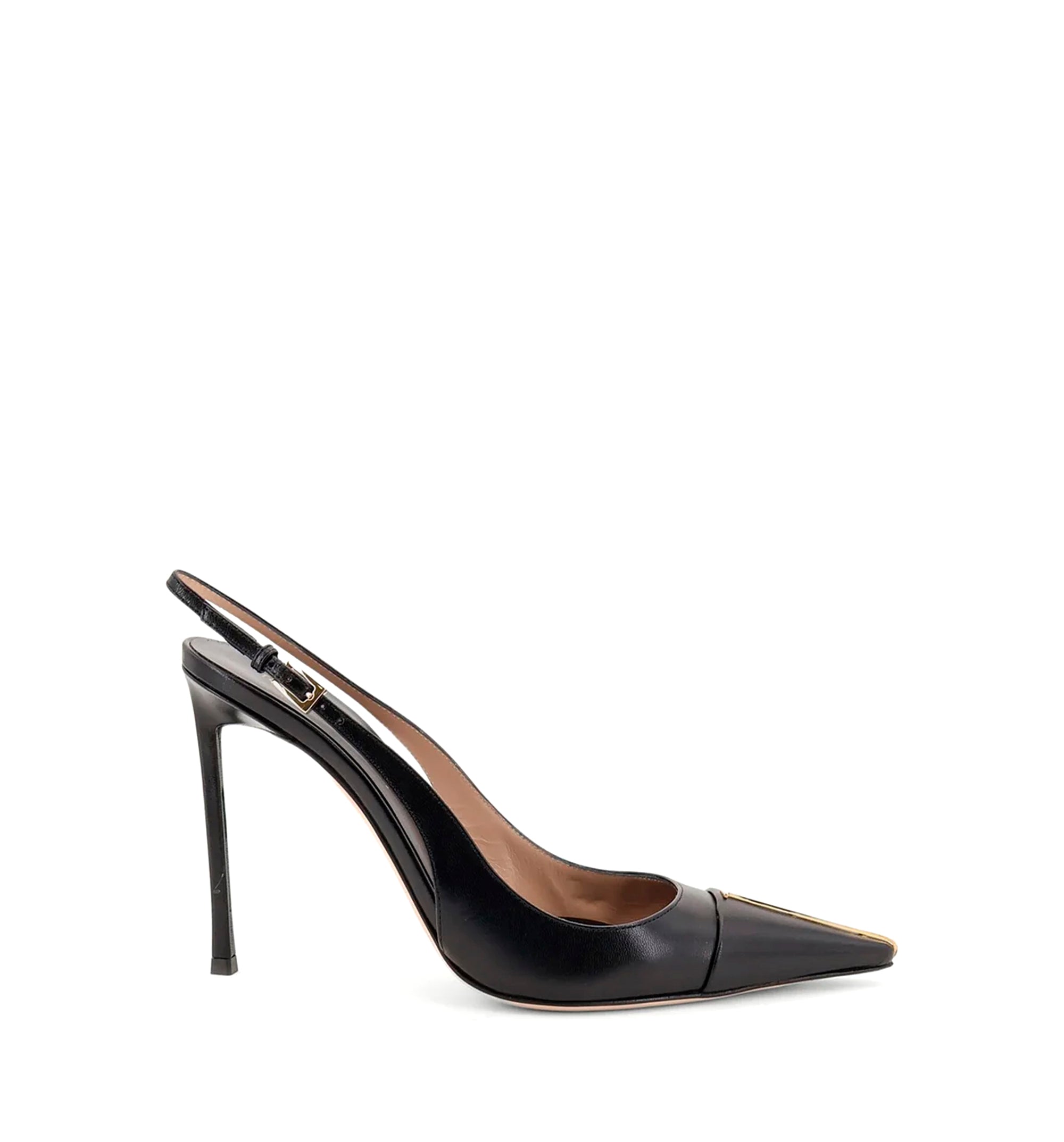 Leather pumps with metal T Logo detail