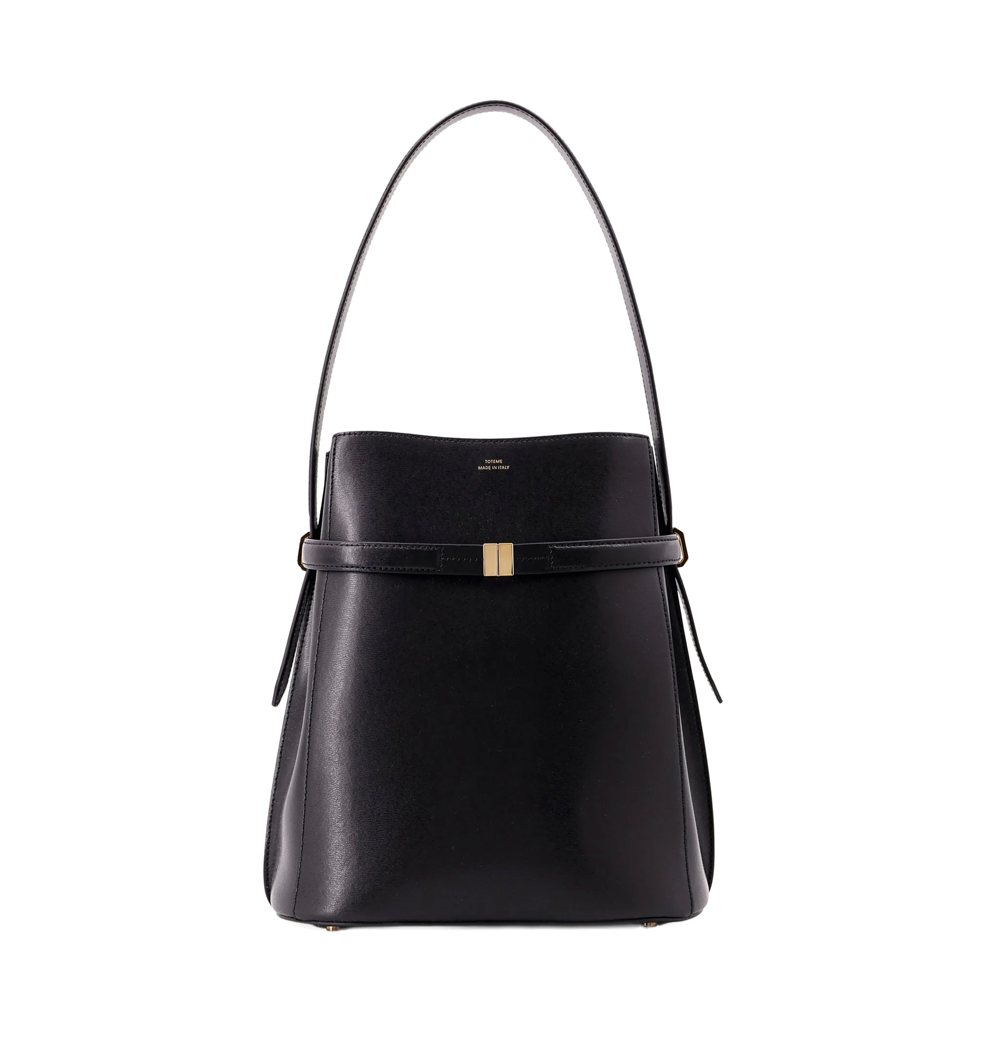 Belted Leather Bucket Bag