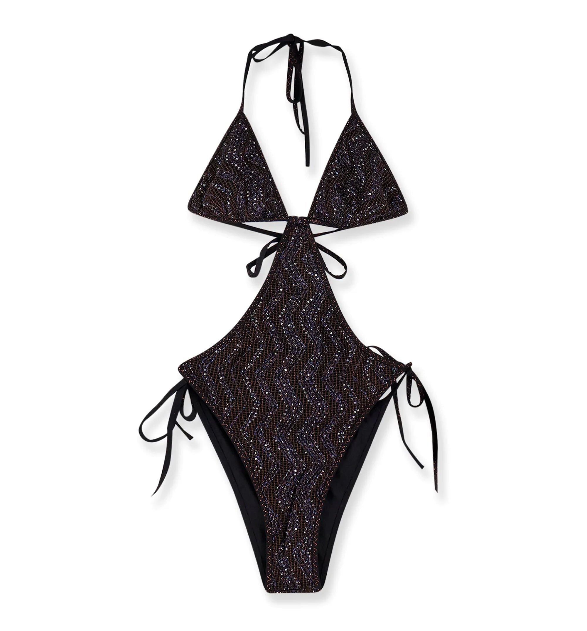 Zigzag Mesh Trikini With Sequins