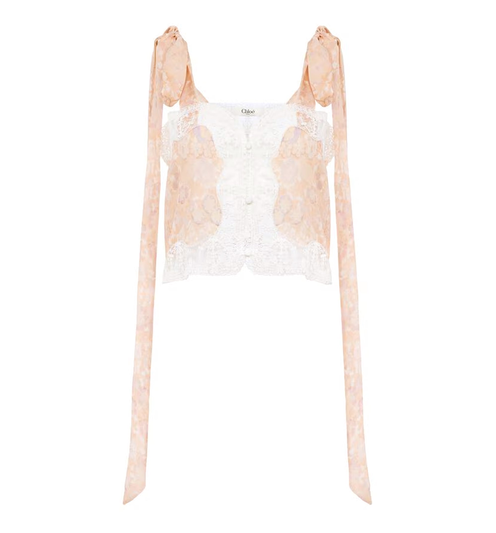 Knotted-strap cropped top in silk charmeuse & lace
