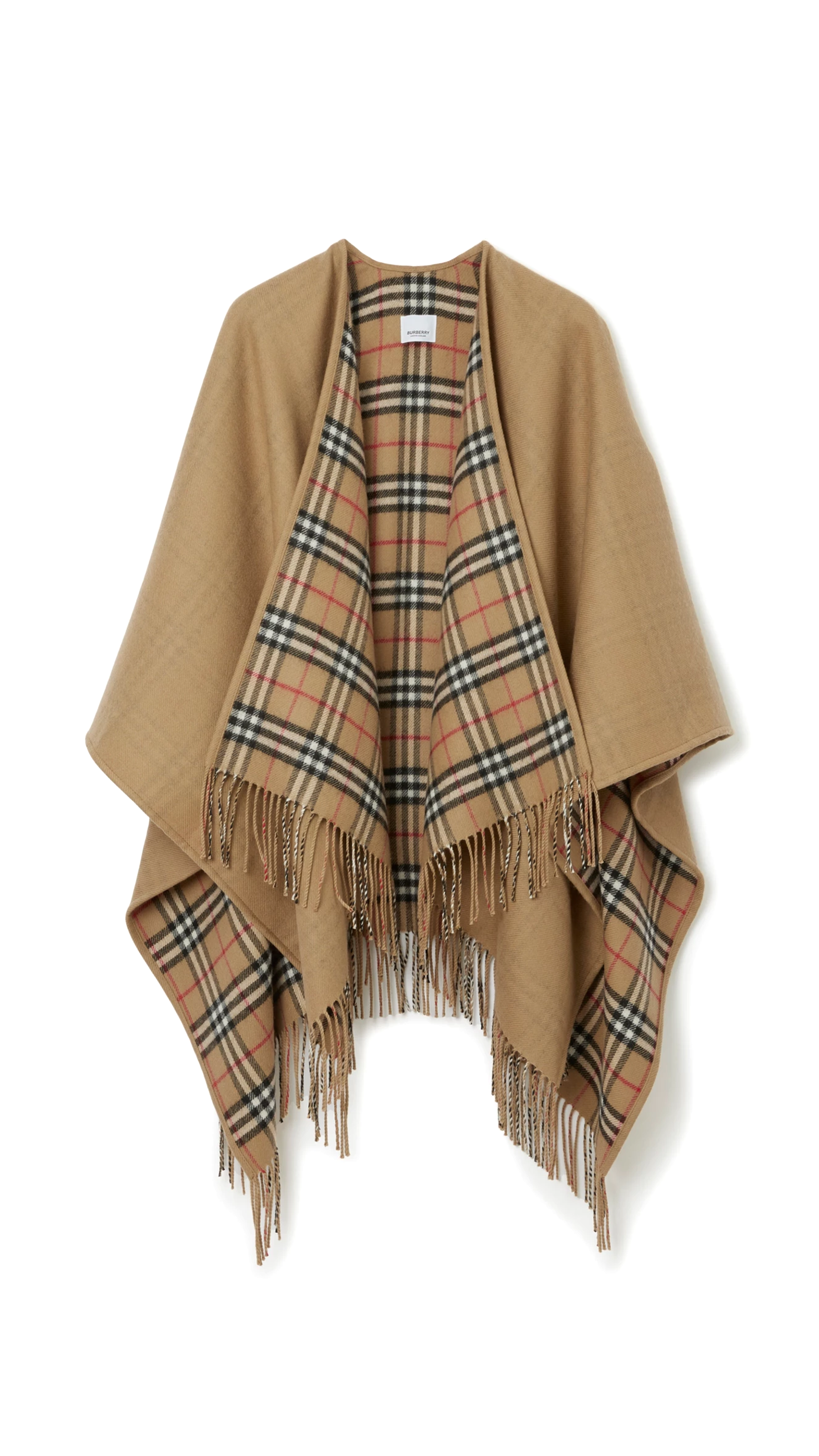 Check Wool Reversible Cape - Archive Beige