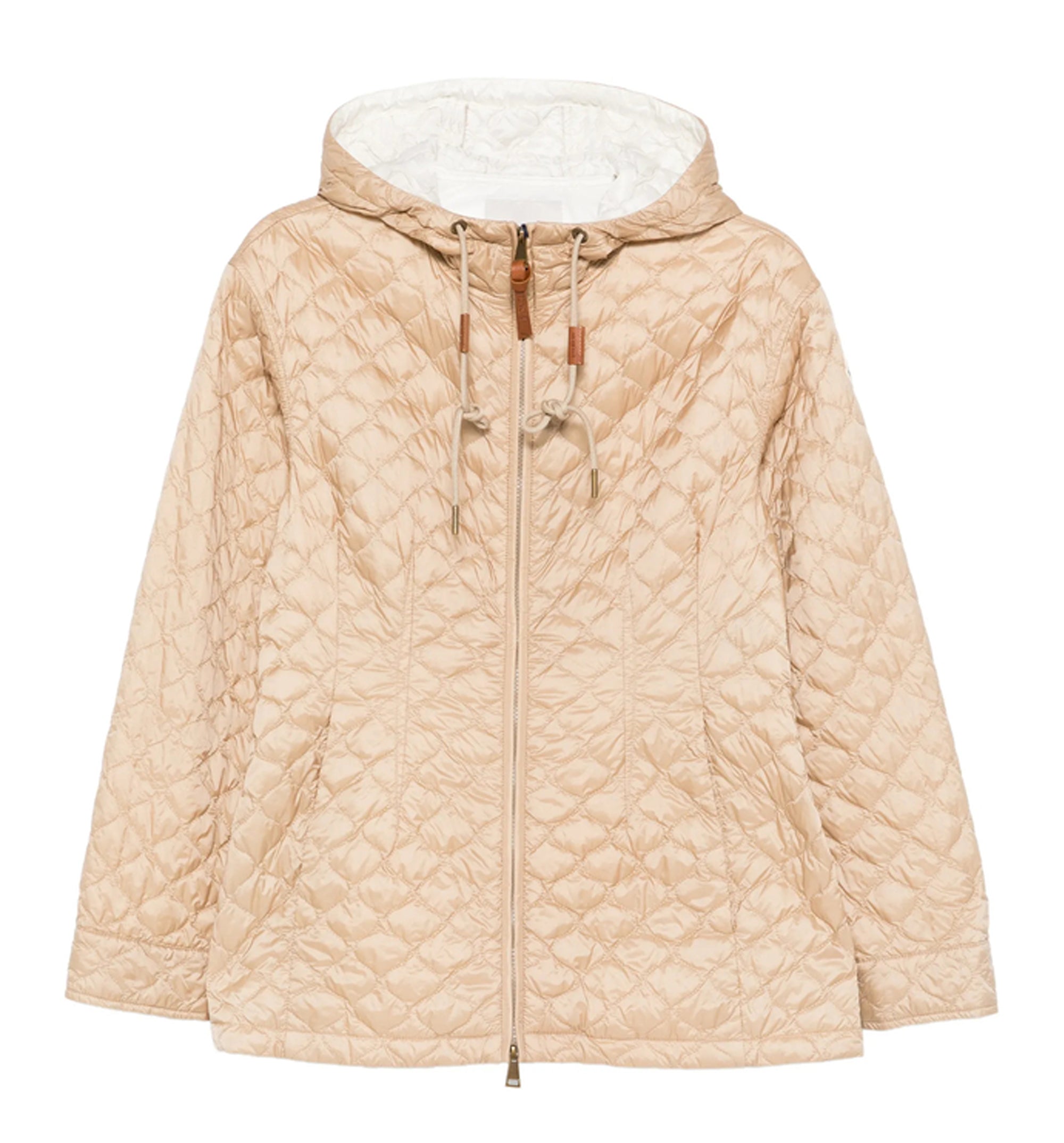quilted drawstring hood zip jacket