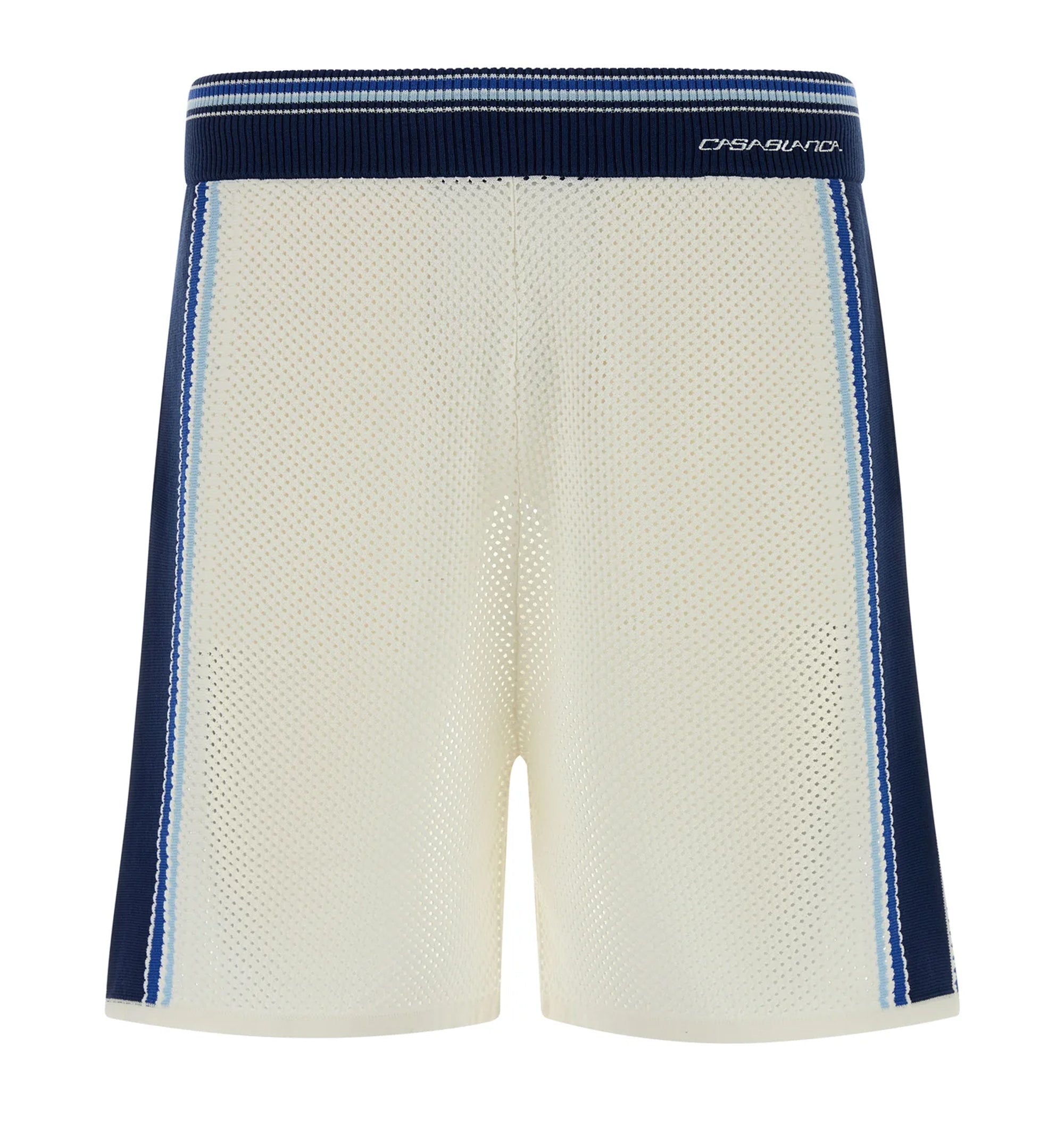 White & Blue Striped Mesh Track Shorts
