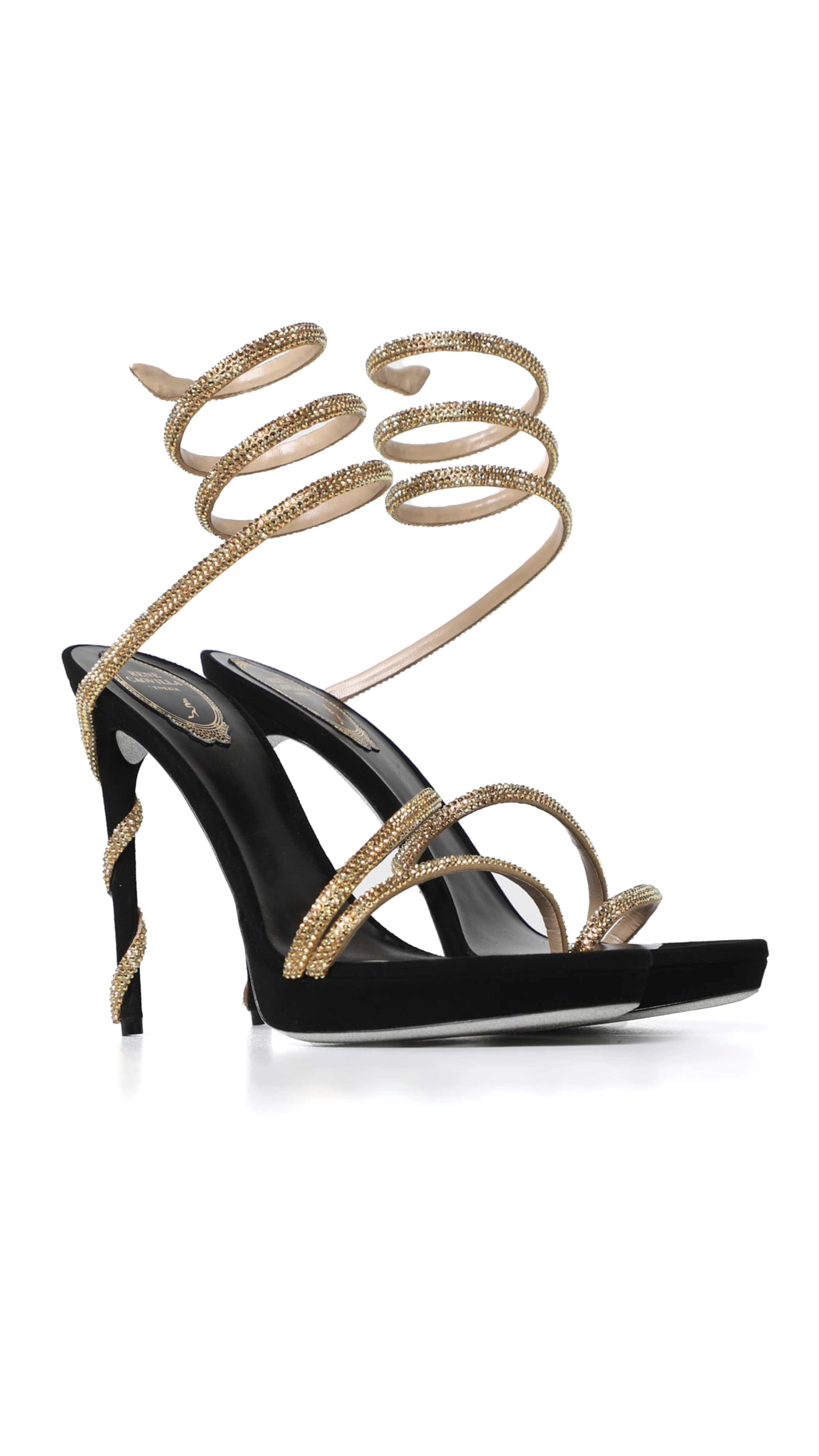 Margot Crystal Platform Sandals 120 - Black/Gold