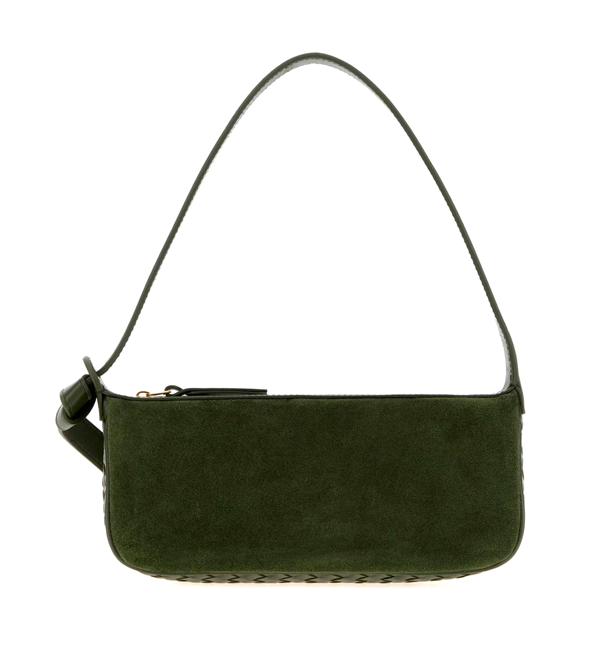 Olive green suede and nappa leather Nodo shoulder bag