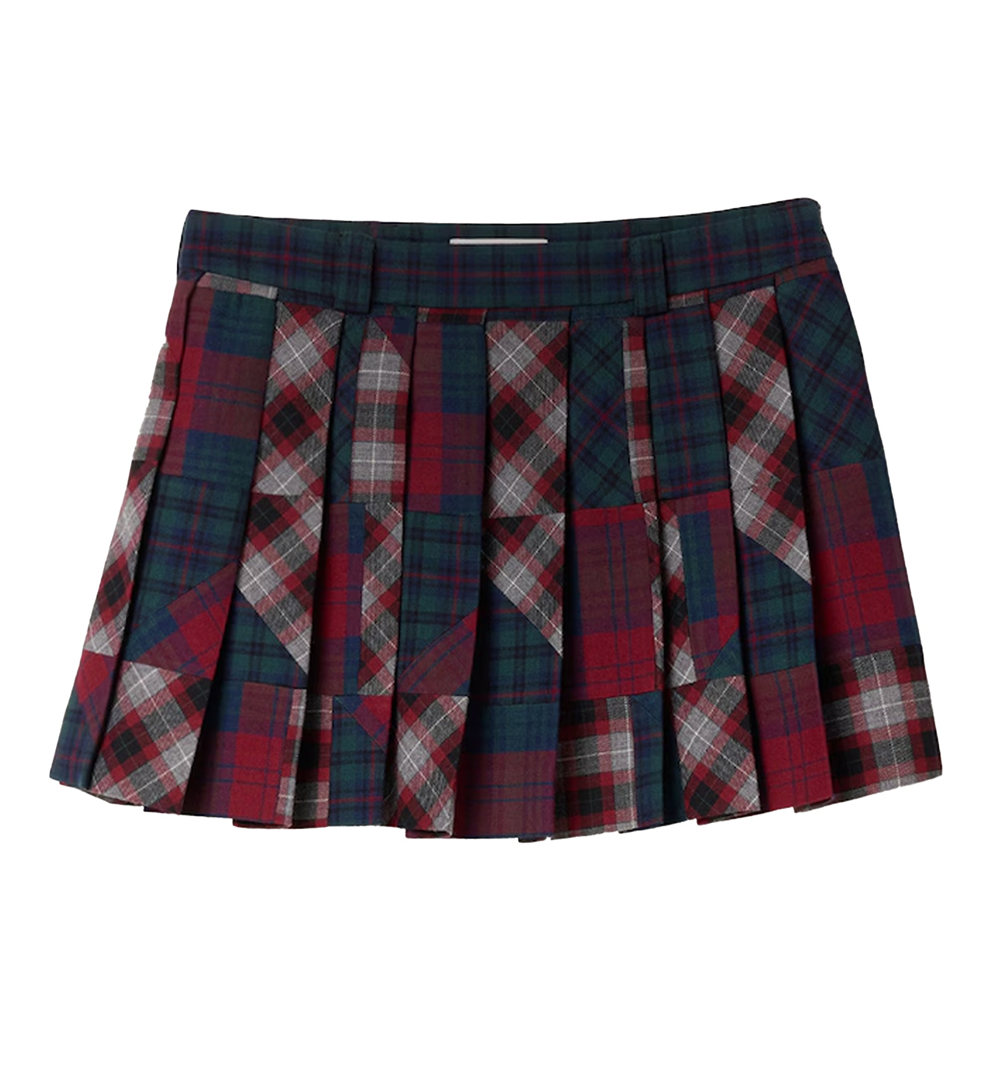 Pleated Plaid Patchwork Miniskirt