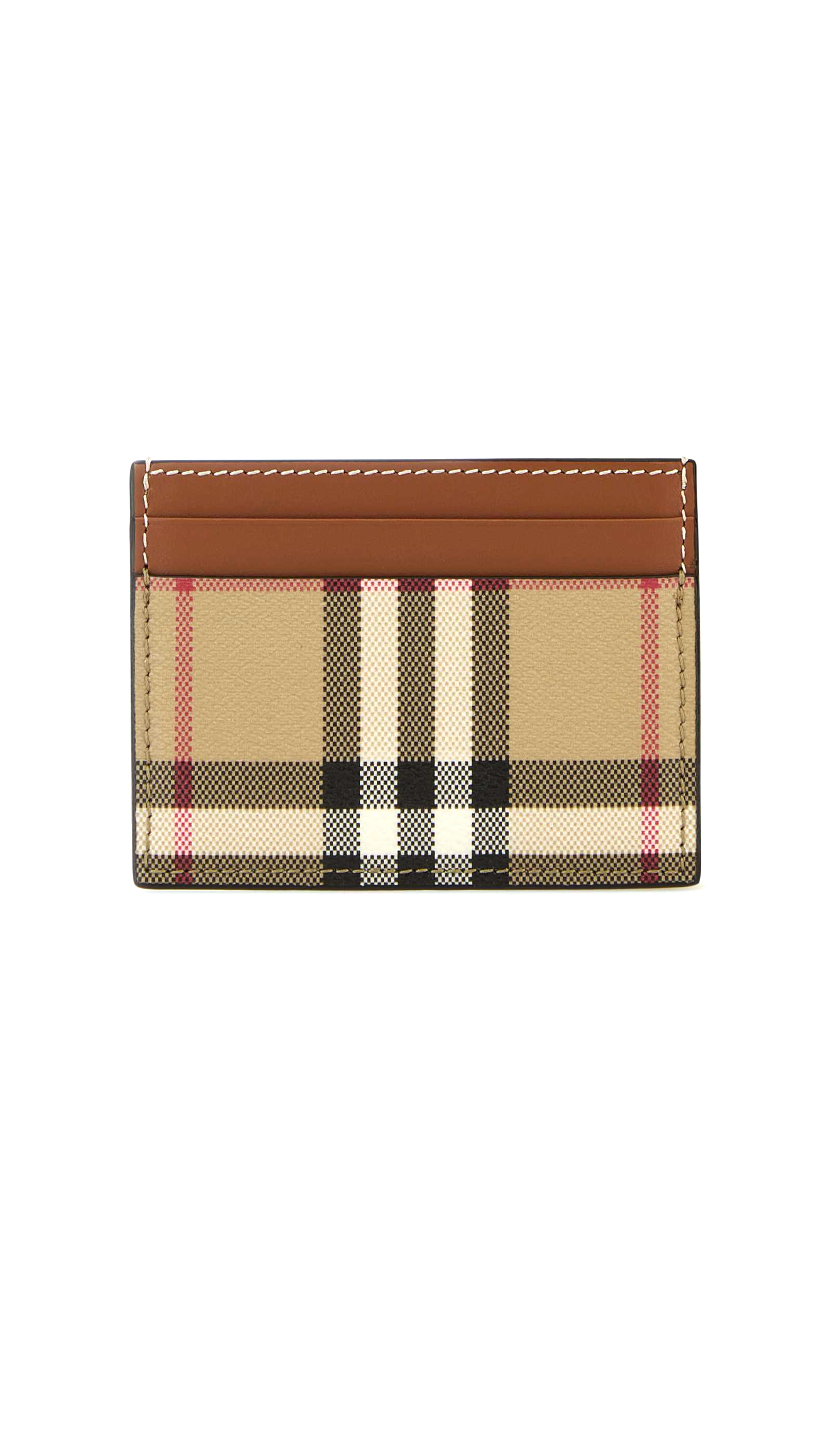 Card Holder With Vintage Check Motif - Beige