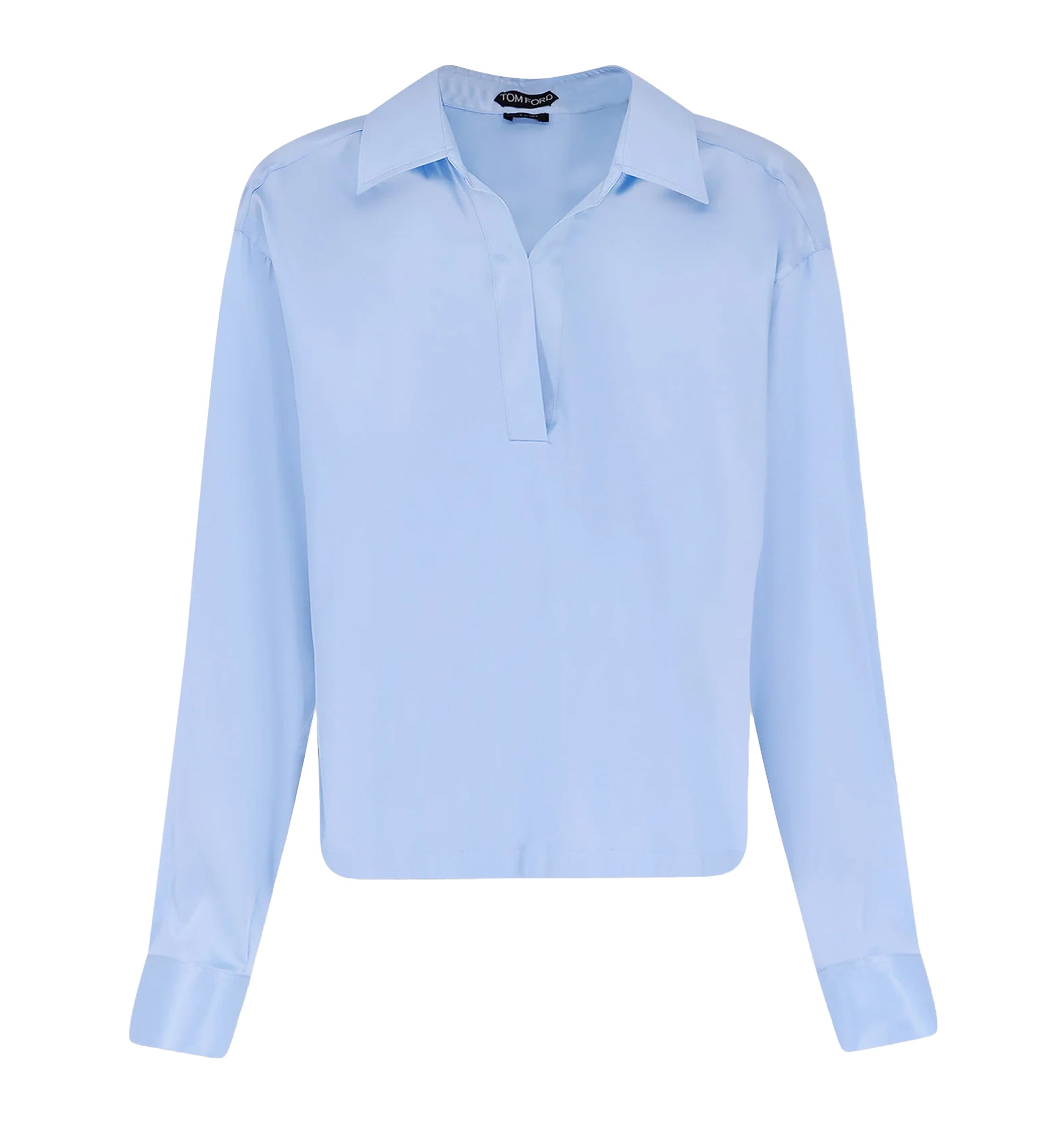 Stretch Silk Satin Polo With Tonal TF Embroidered Logo