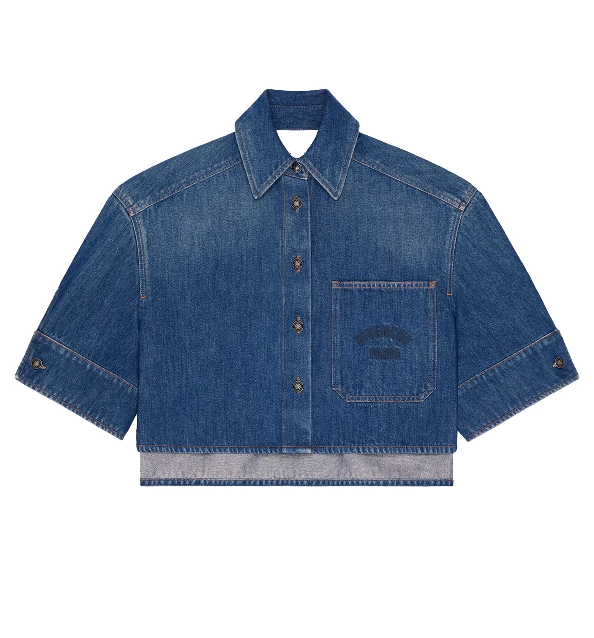 Cropped Cocoon Shirt In Medium Blue Denim