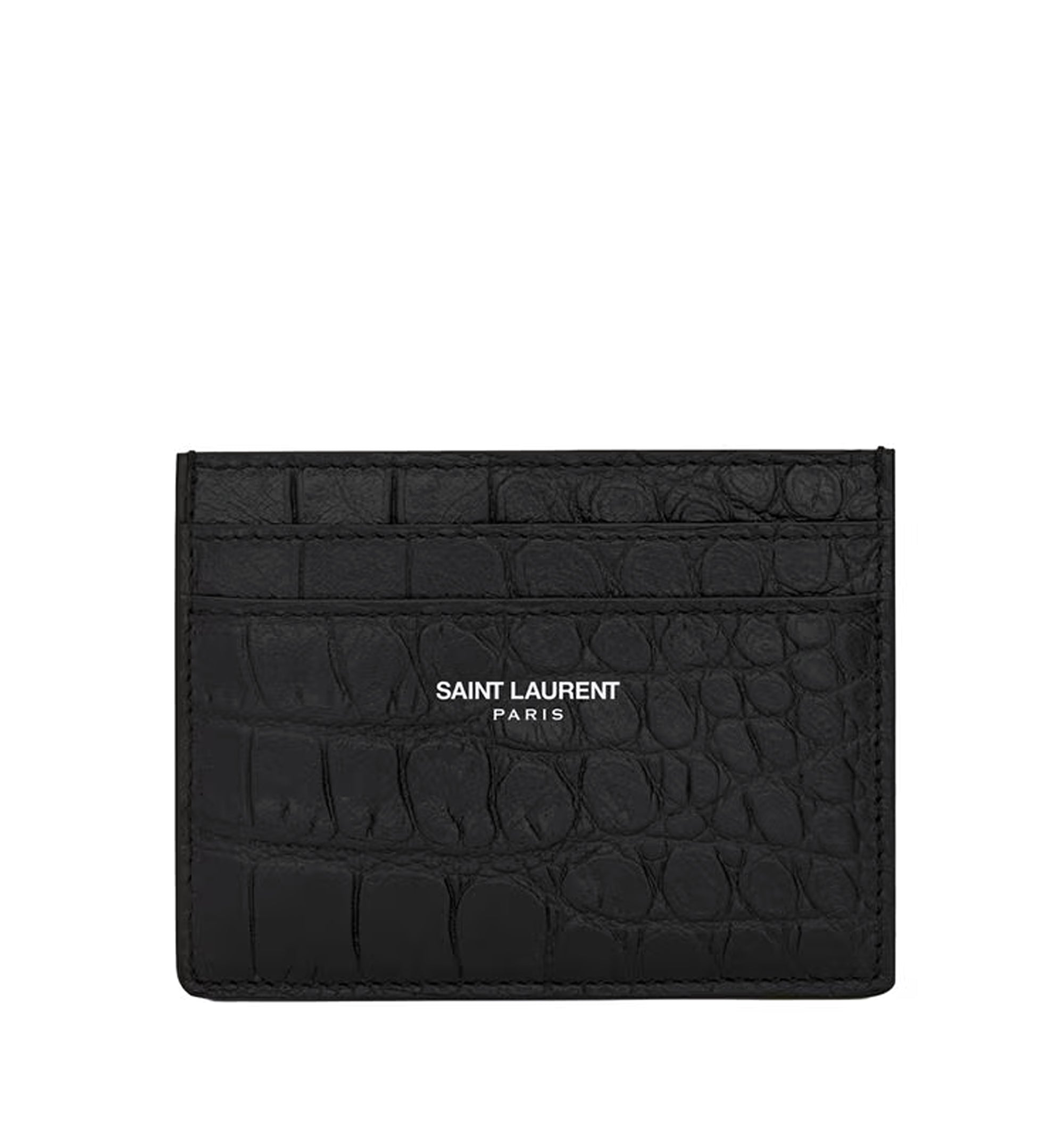 Saint Laurent Paris Credit Card Case In Crocodile-Embossed Leather