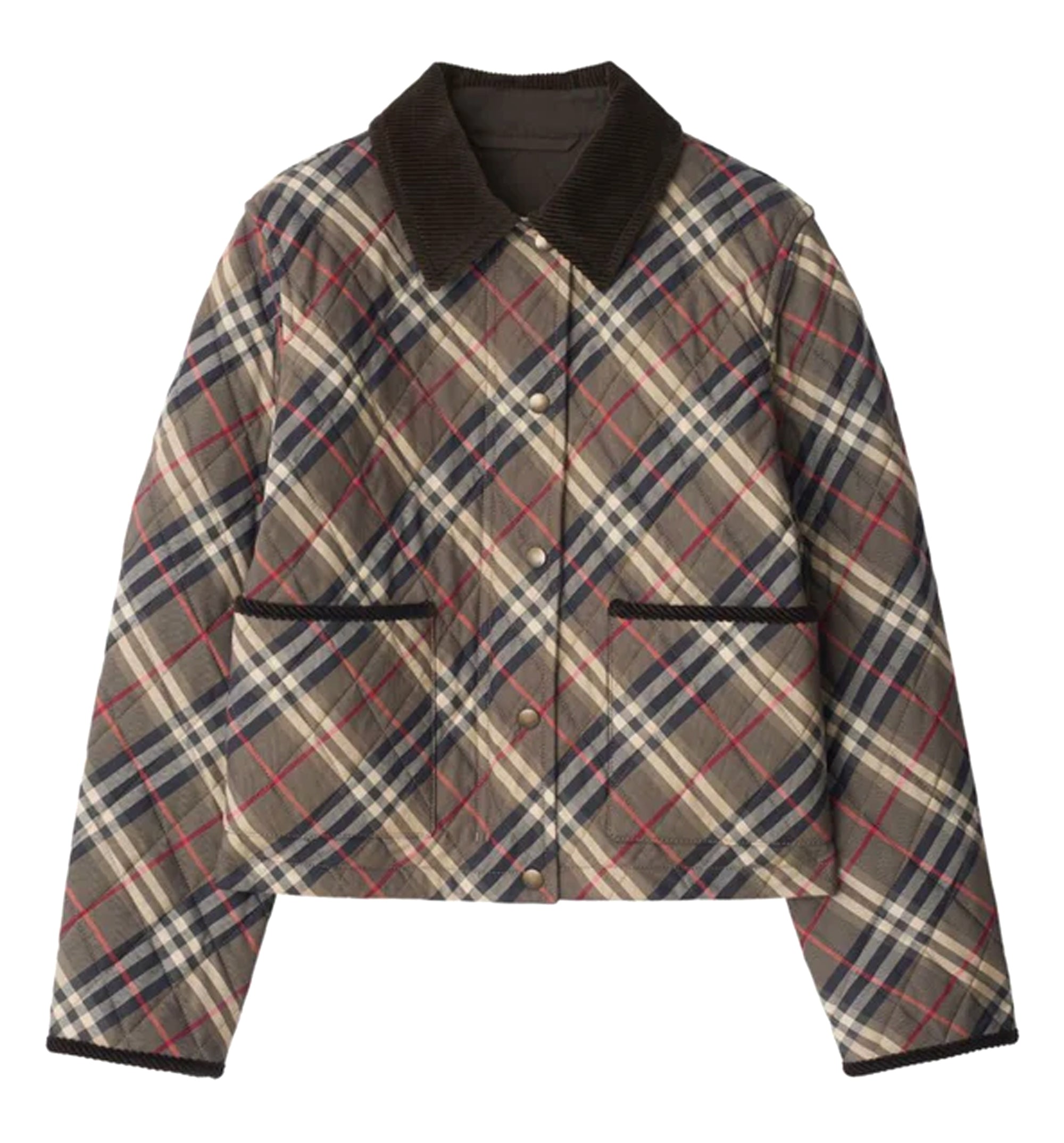 Cropped Check Quilted Cotton Jacket