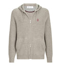Cashmere English rib hooded knit sweatshirt with logo and zipper