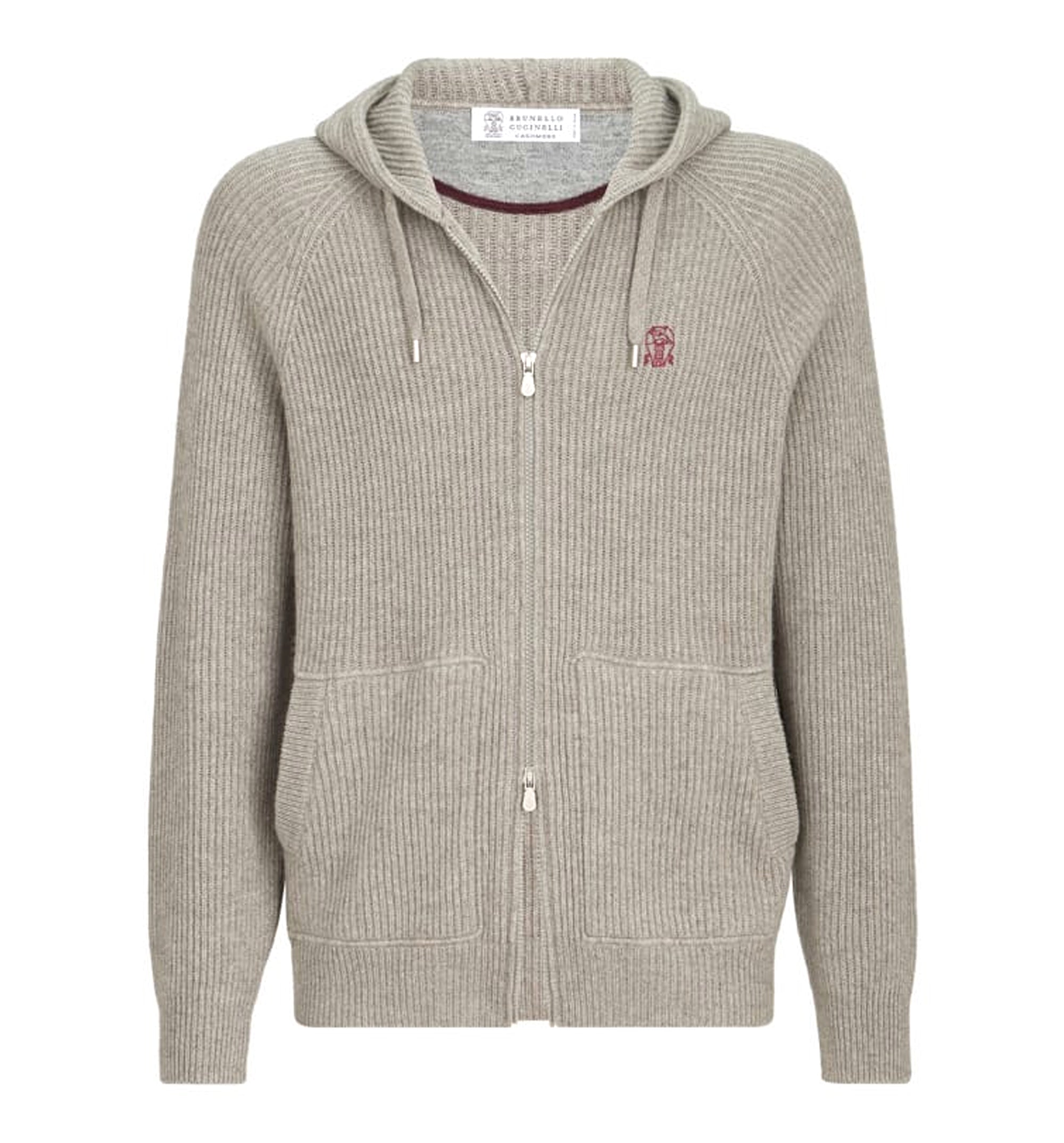 Cashmere English rib hooded knit sweatshirt with logo and zipper