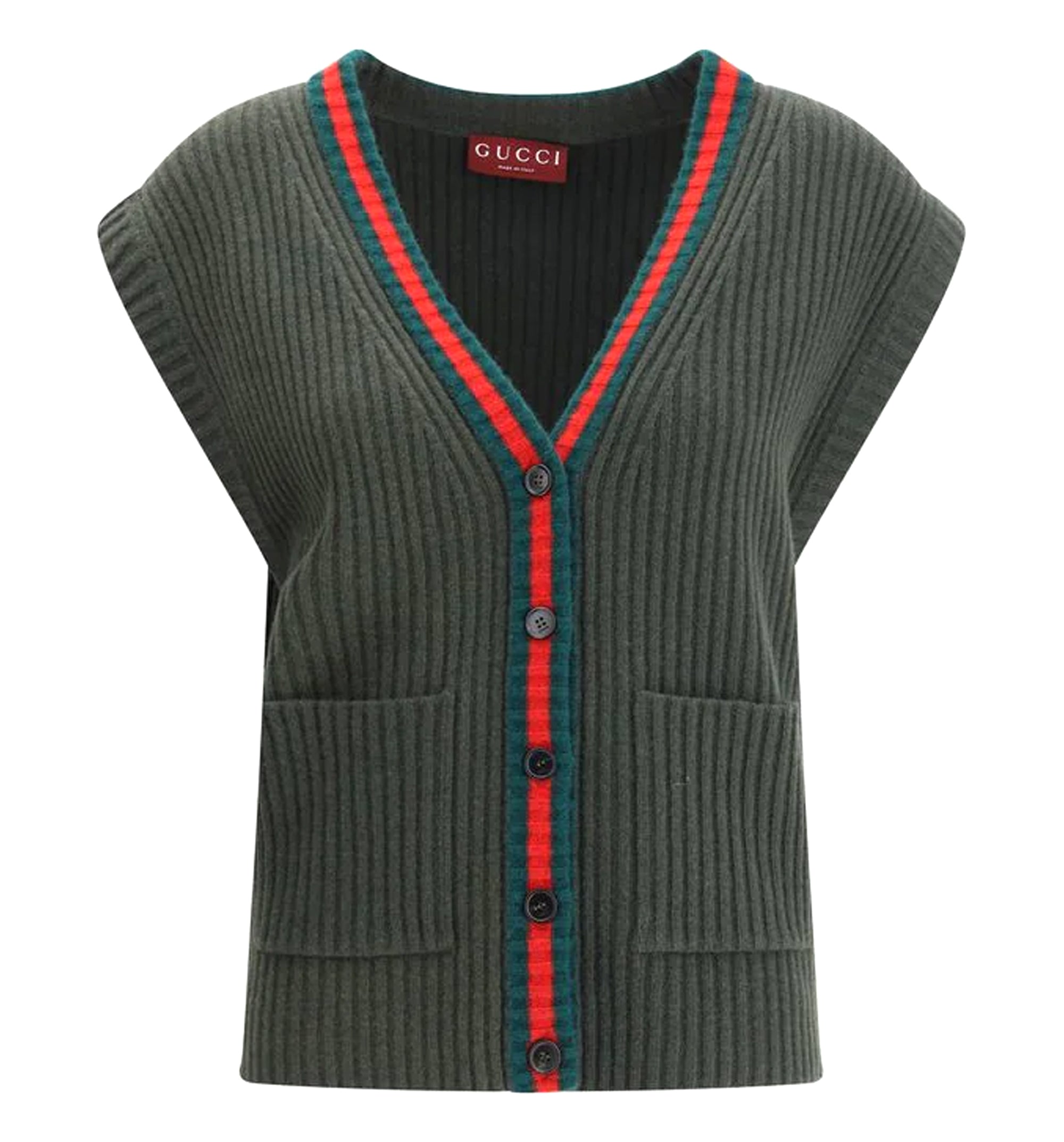 Rib Felted Wool Cardigan Vest With Web