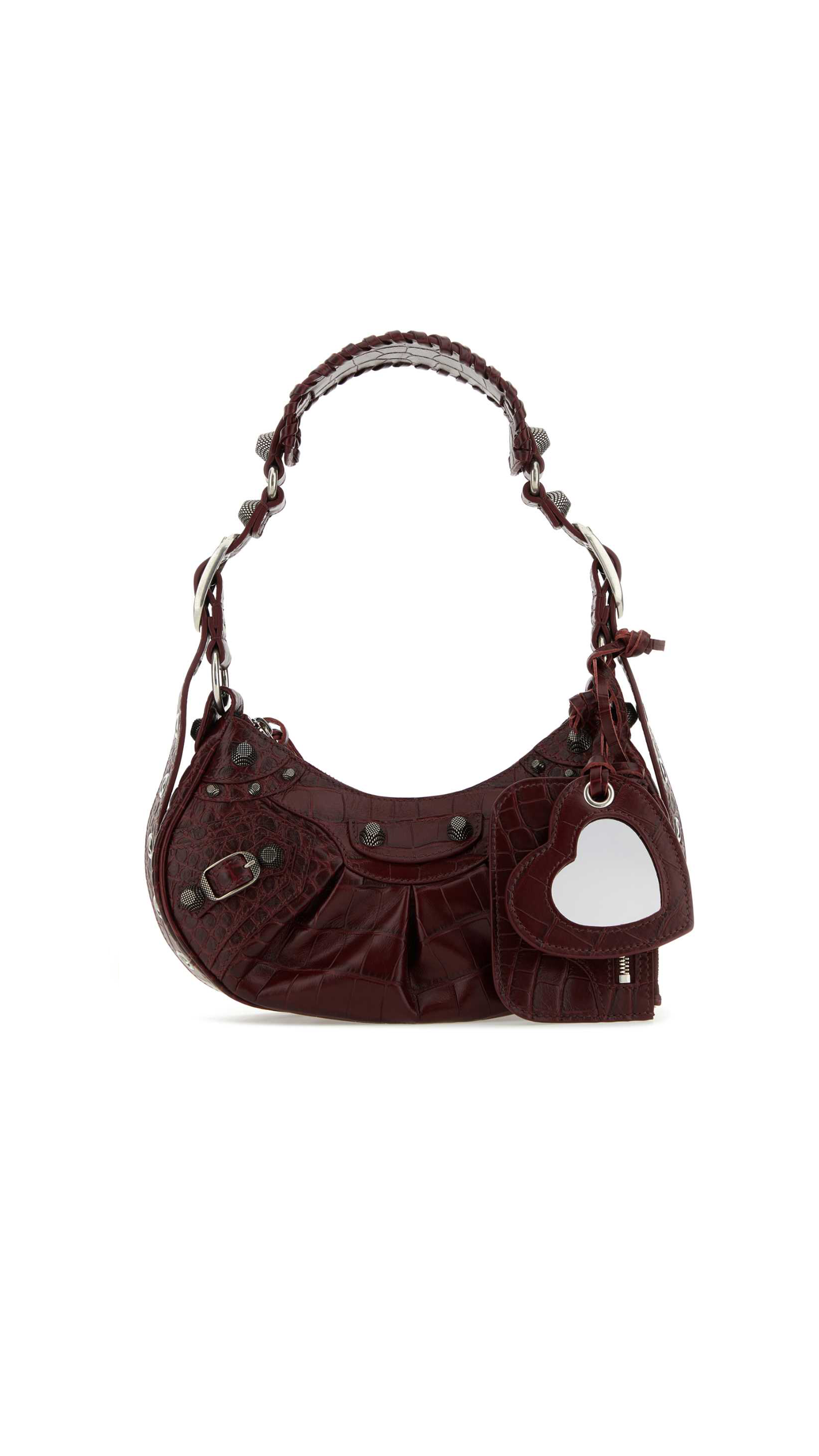 Le Cagole XS Shoulder Bag Crocodile Embossed With Rhinestones - Burgundy