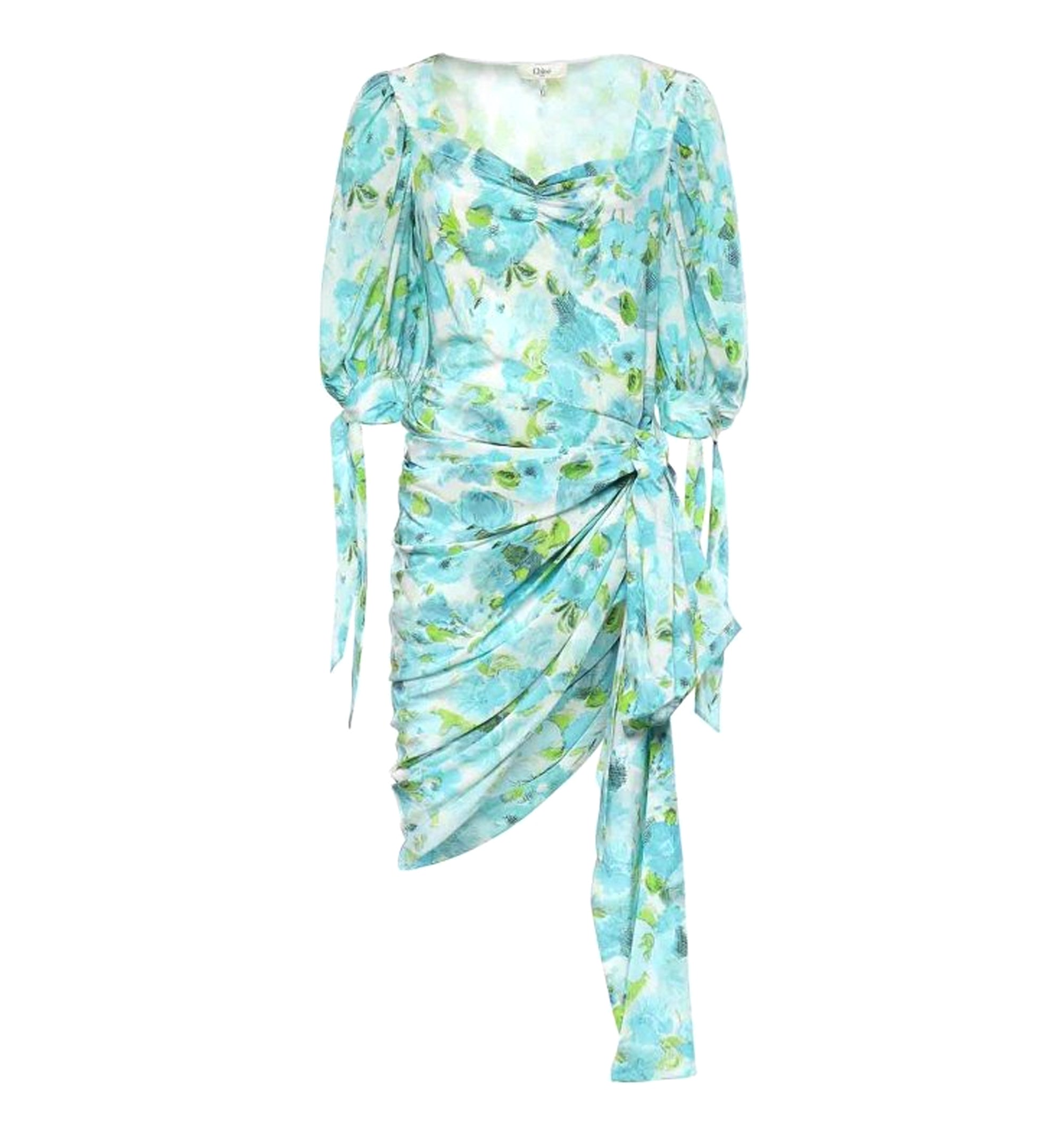 Silk Dress With Multicolor Floral Print In Blue