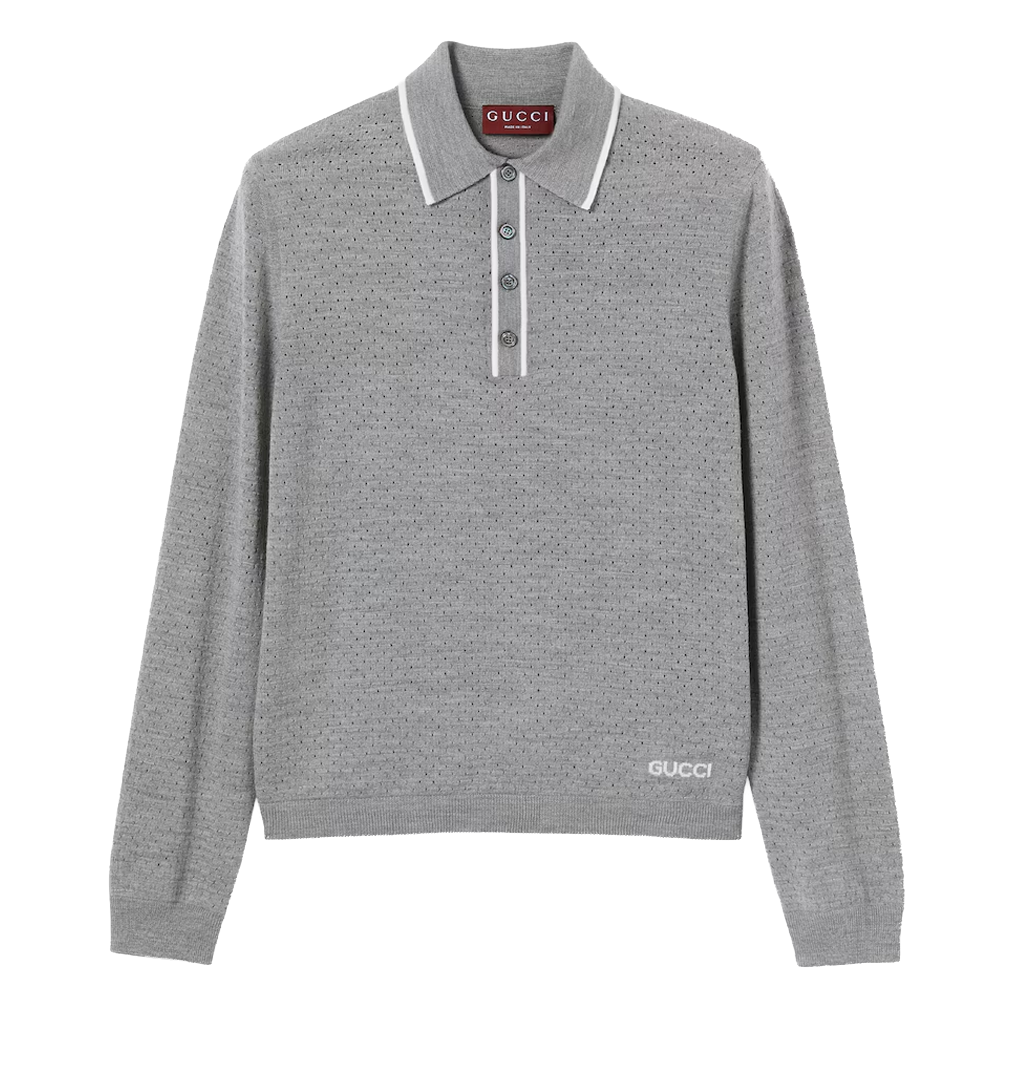 Fine Wool Knit Polo Shirt With Intarsia