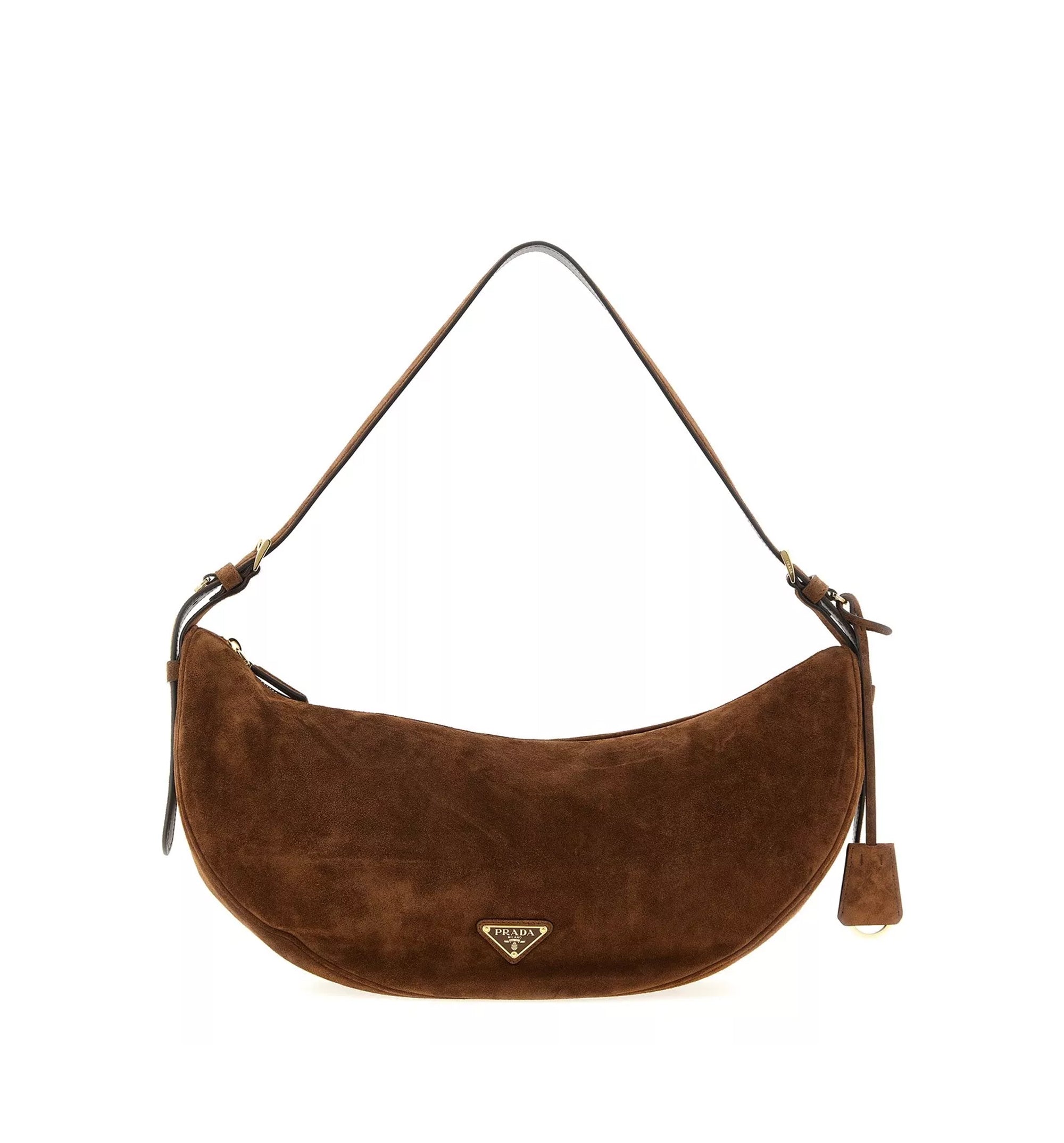 Prada Demi-Lune Large Suede Shoulder Bag