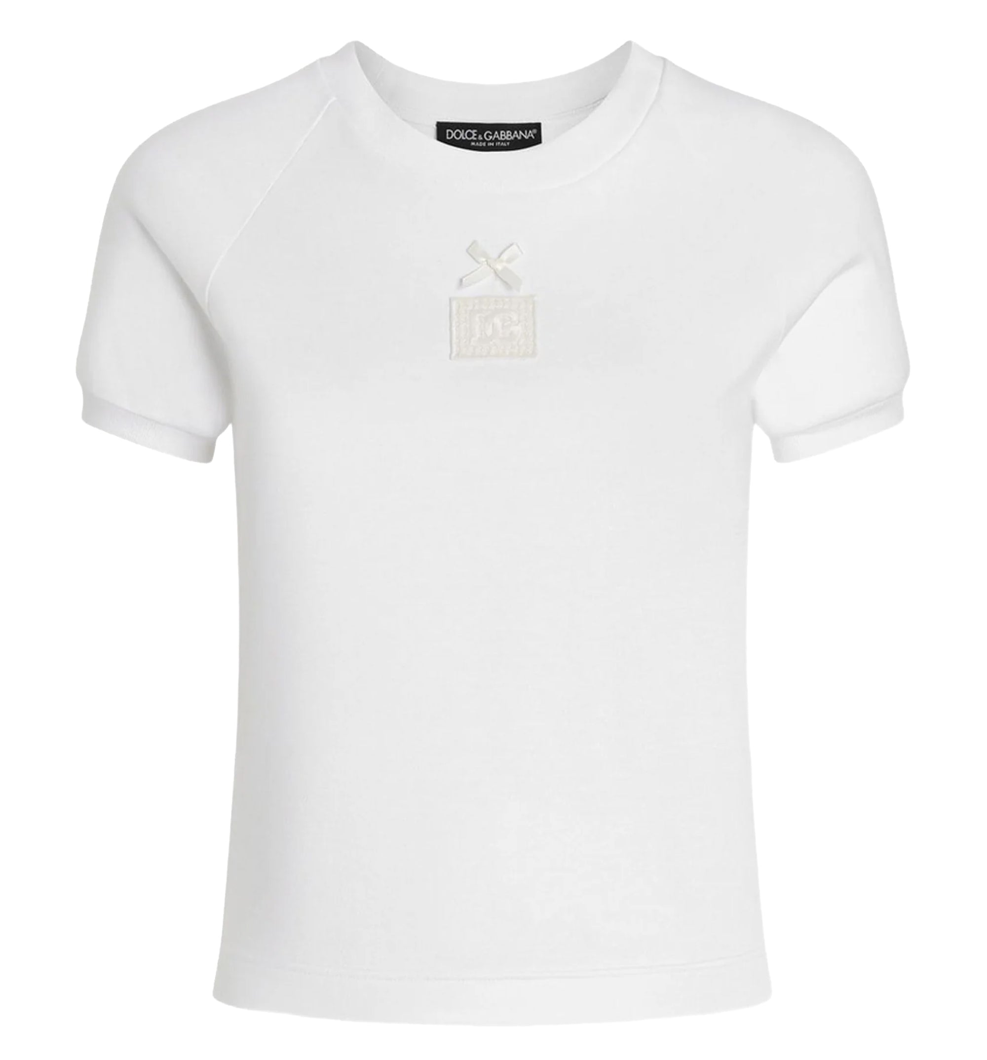 Cotton T-Shirt With Bow And Logo Appliqué