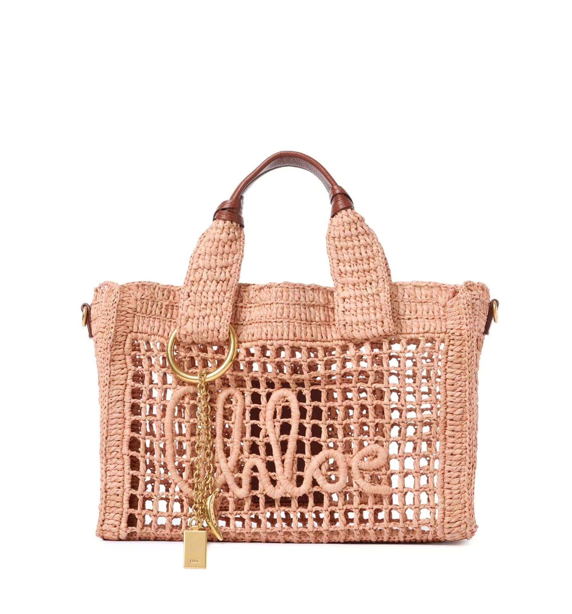 Small Summer Banana east-west tote bag with strap in raffia