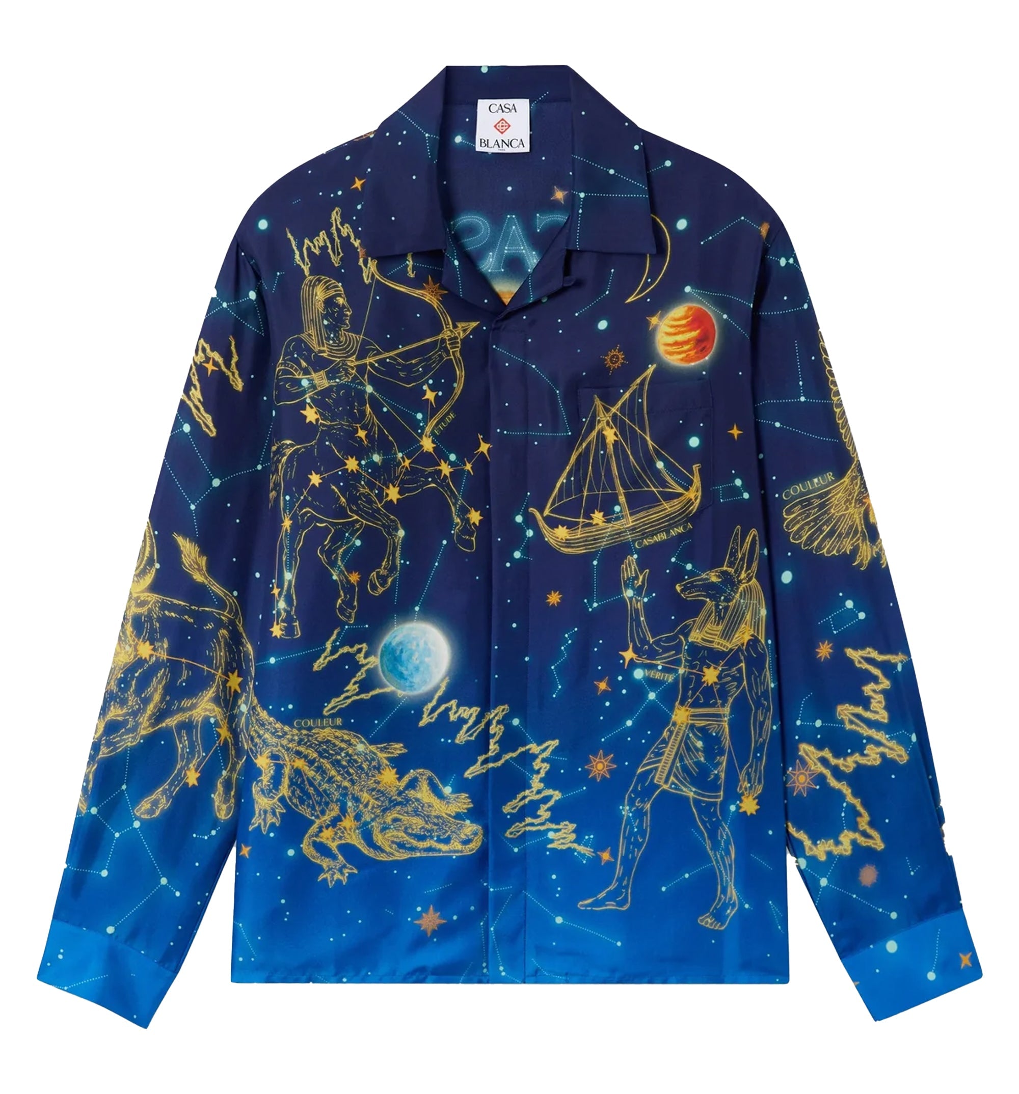 Blue Astrology Long Sleeve Silk Shirt
