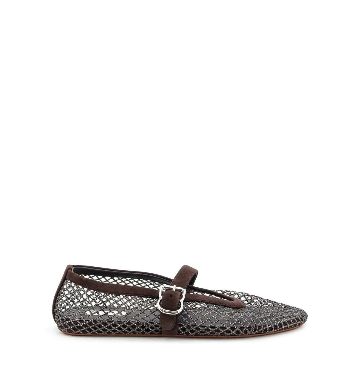 Flat mesh ballet flats with rhinestone detail