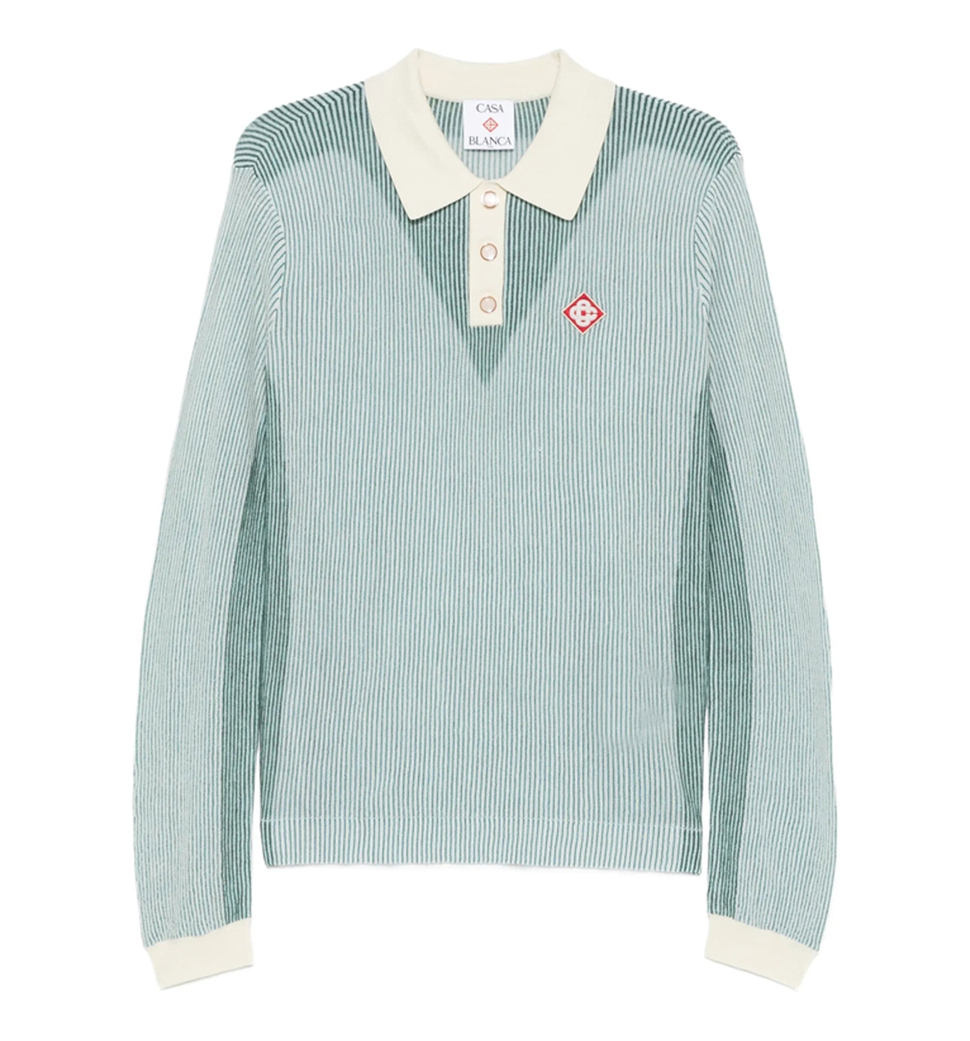 Green Ribbed-Knit Logo-Patch Polo Shirt