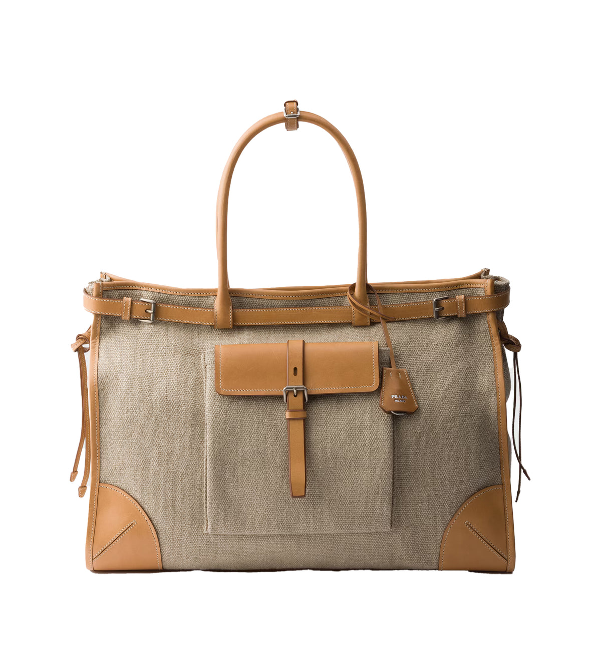 Prada Bonnie linen and leather tote bag
