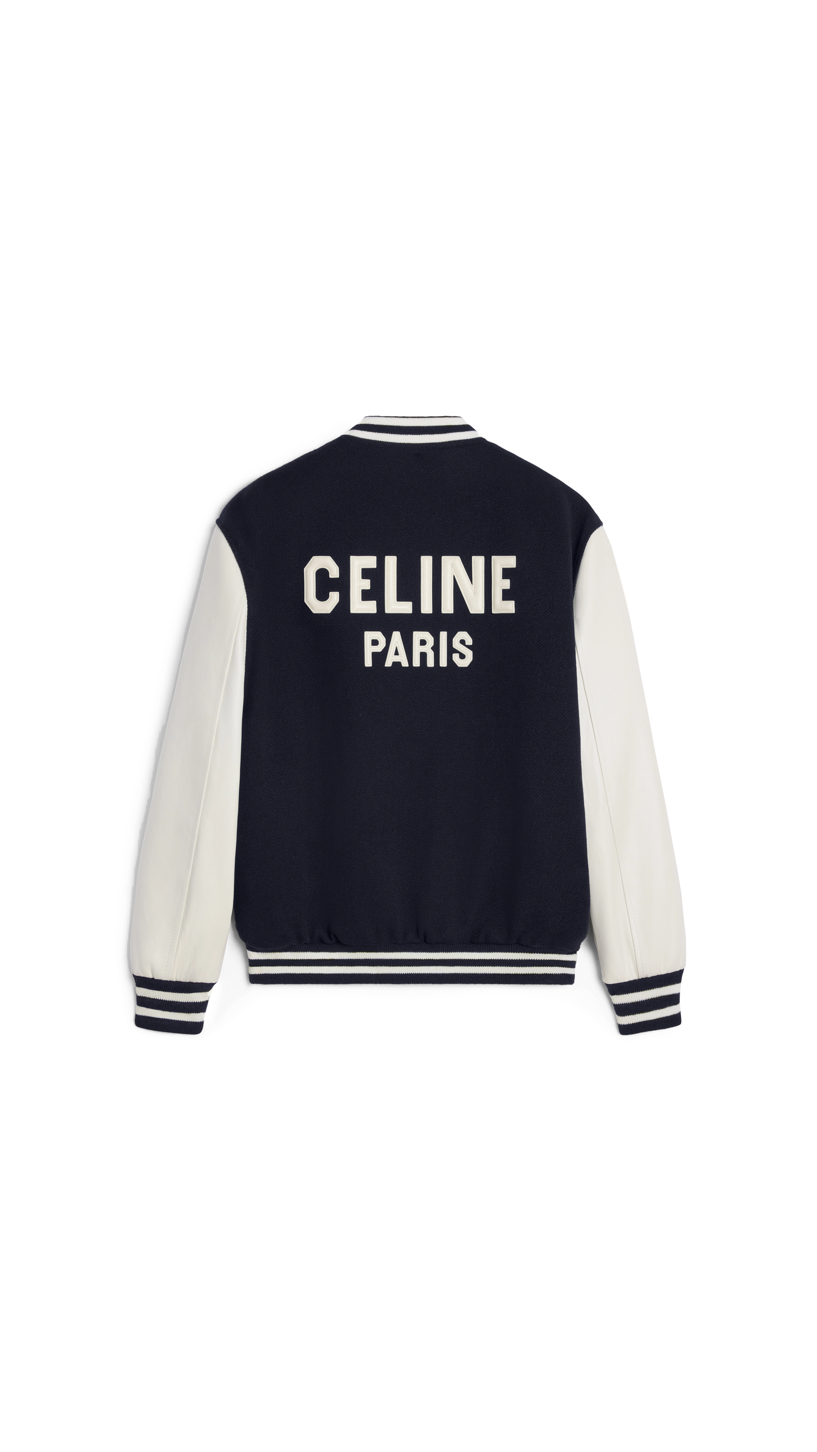 Teddy Varsity Jacket in Textured Wool - Navy/White