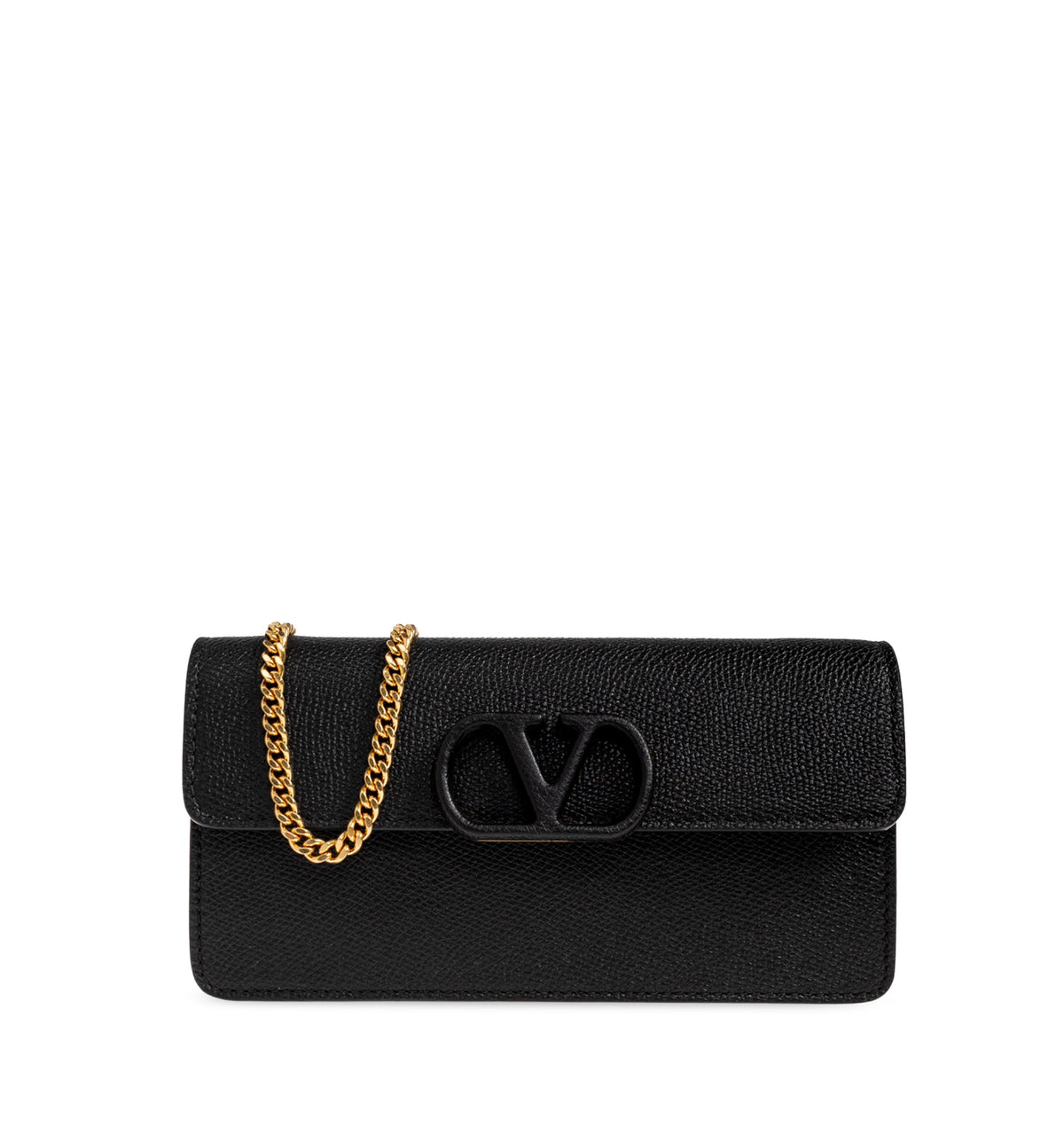 Vlogo Signature Grainy Calfskin Wallet With Chain