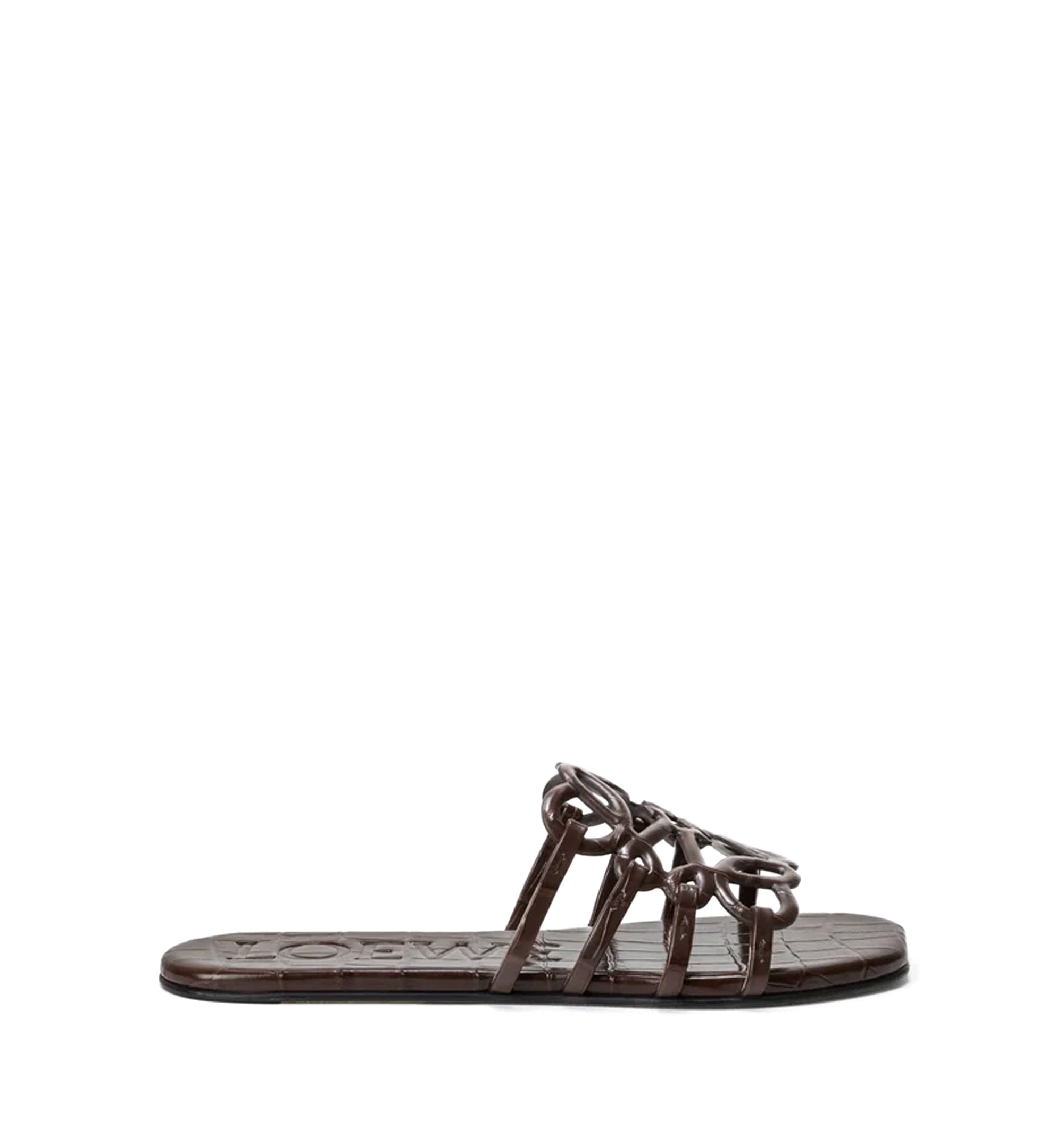 Petal Anagram slide in croc-embossed calfskin