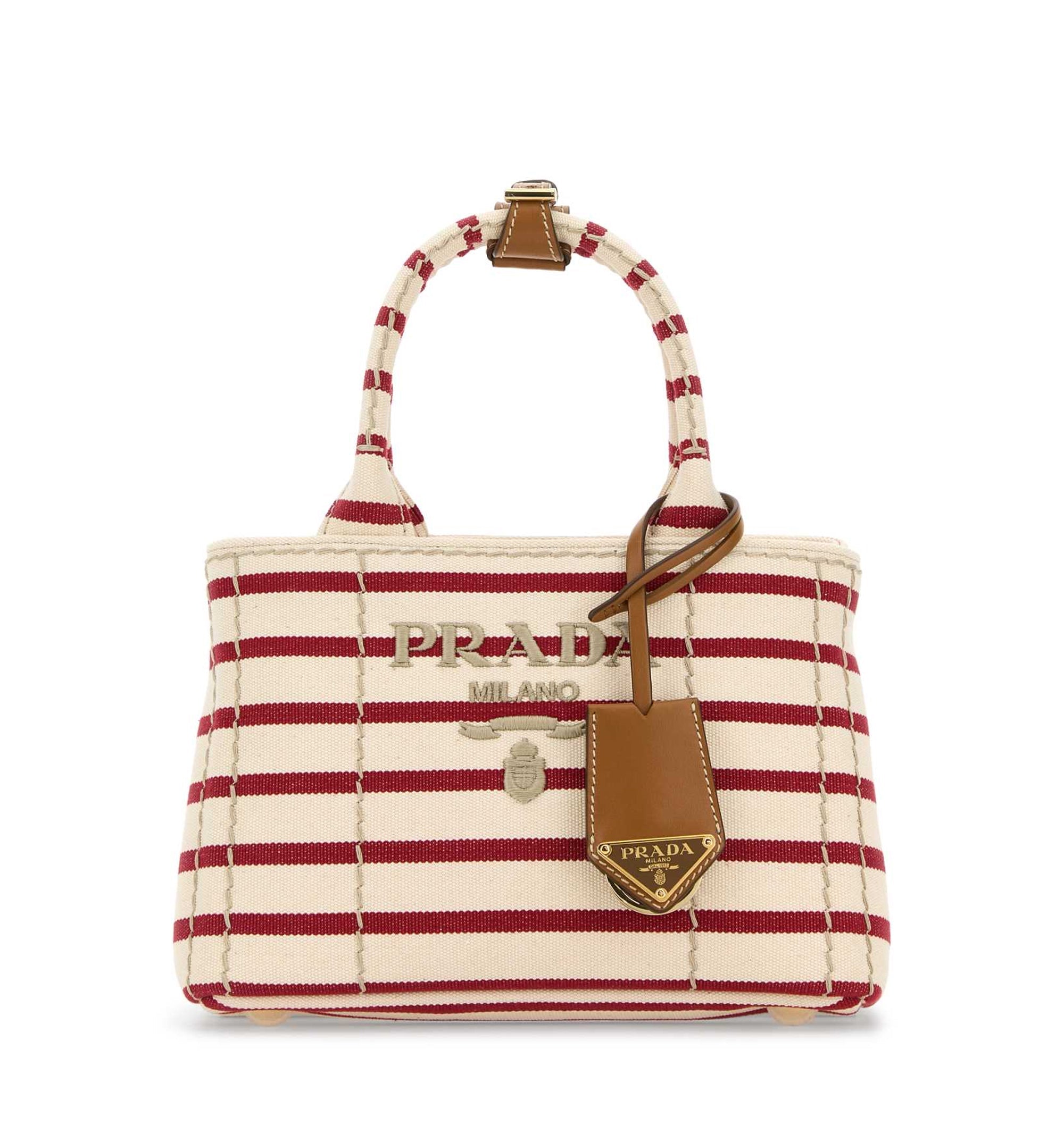 Prada Jardinière Mini Striped Cotton Canvas Bag
