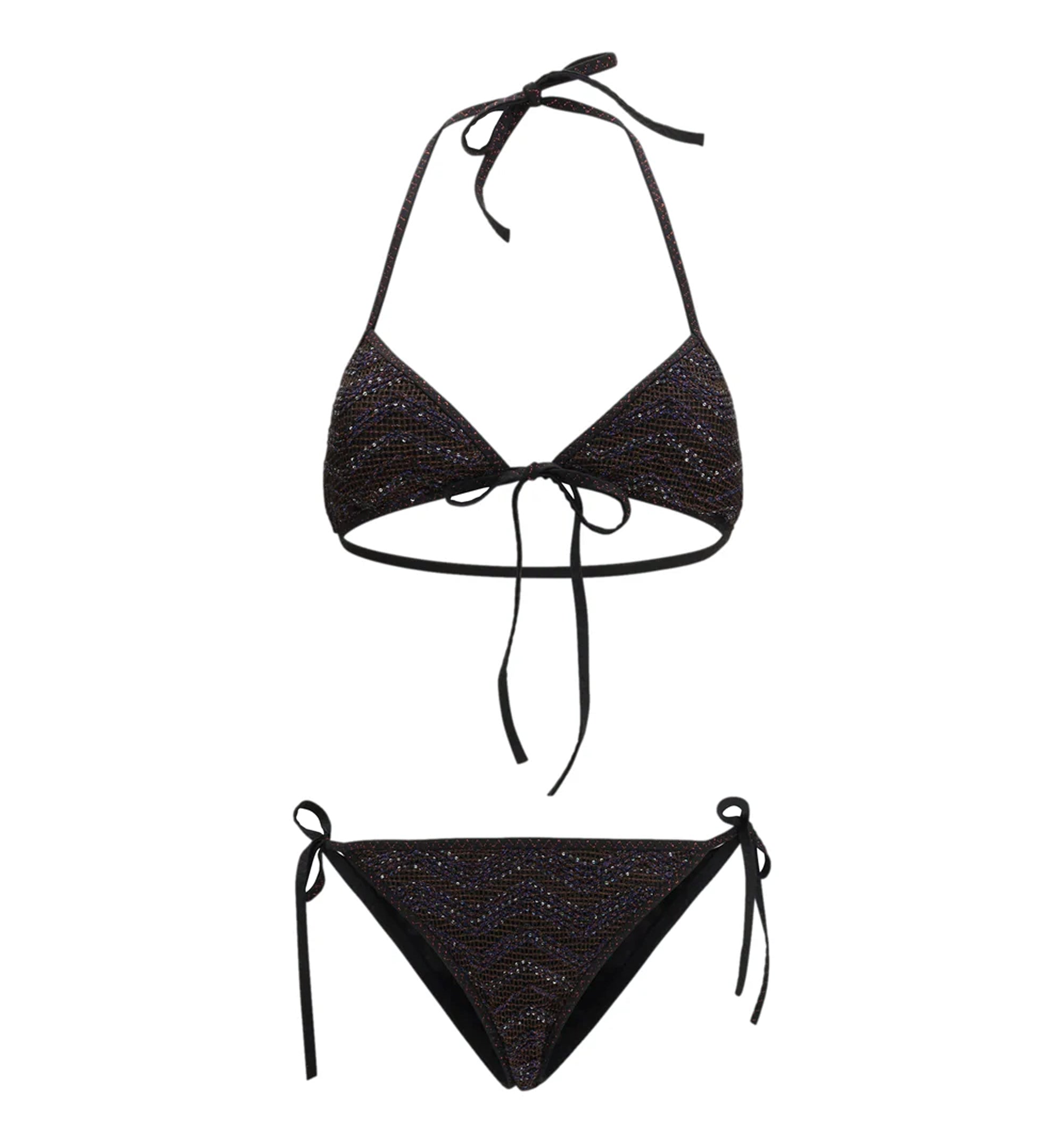 Triangle Mesh Bikini With Zigzag Pattern And Sequins