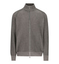 Cashmere vanisé English rib high-neck cardigan with zipper