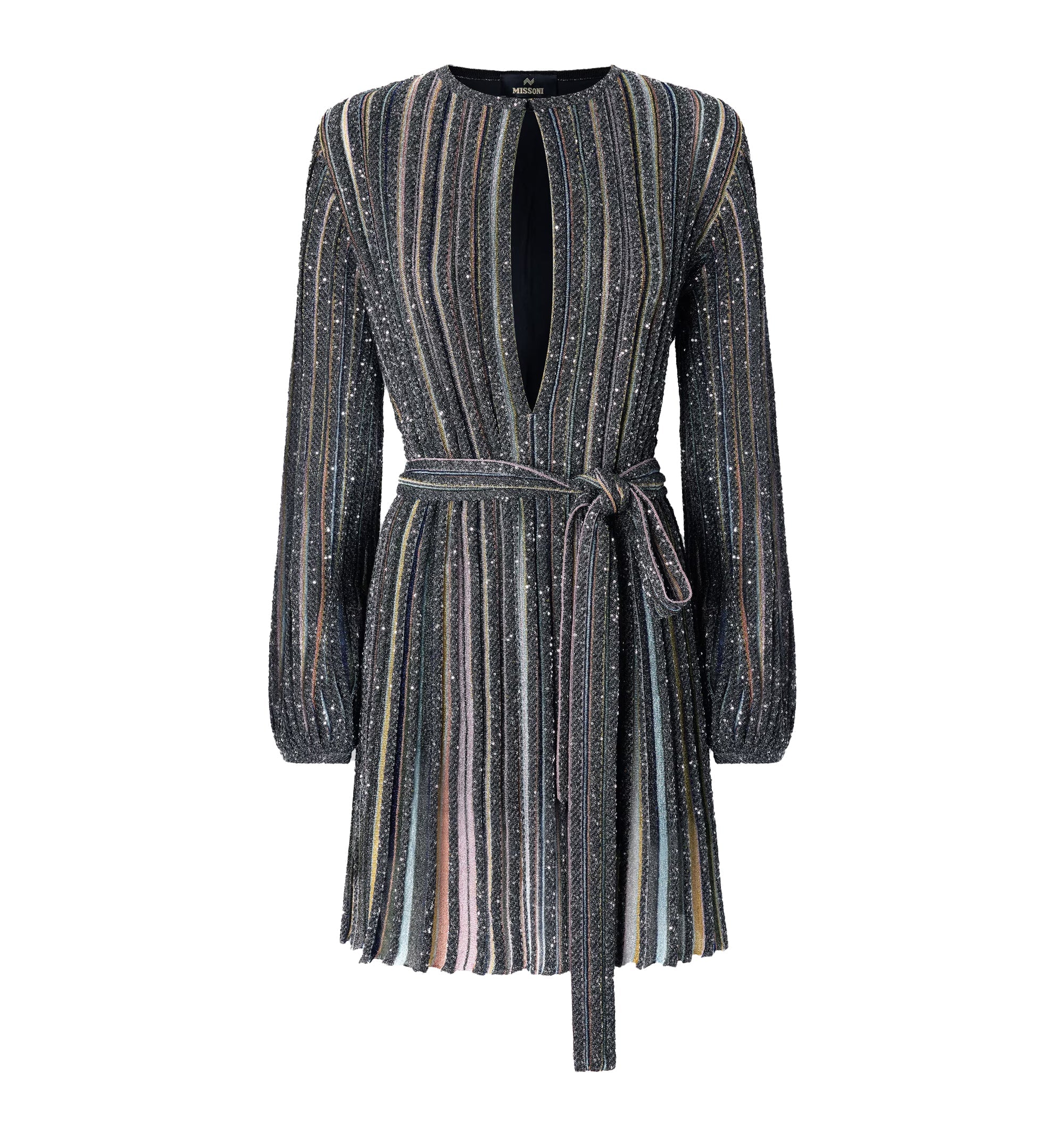 Short dress with V-neck and belt