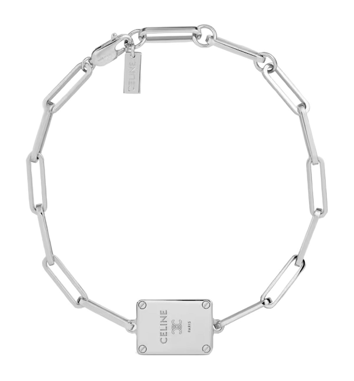 Triomphe Tag Bracelet In Brass With Rhodium Finish