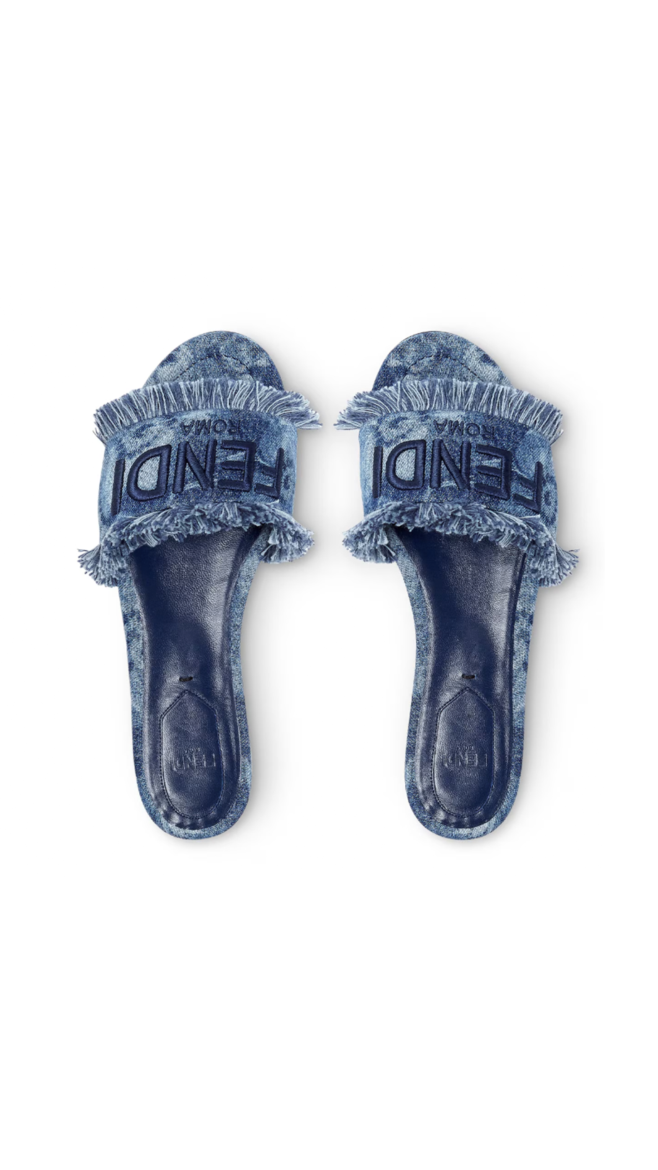 Fringed Fendi Sunshine Slide in Denim - Blue