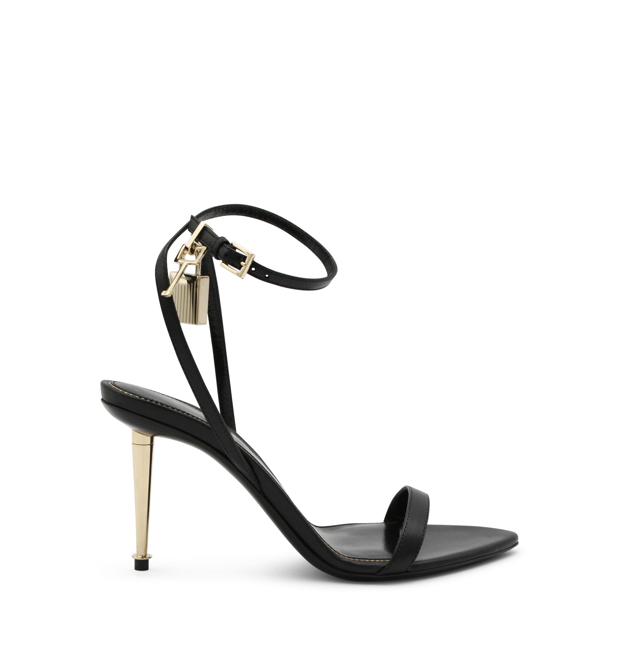 Shiny Leather Padlock Pointy Naked Sandal 85mm
