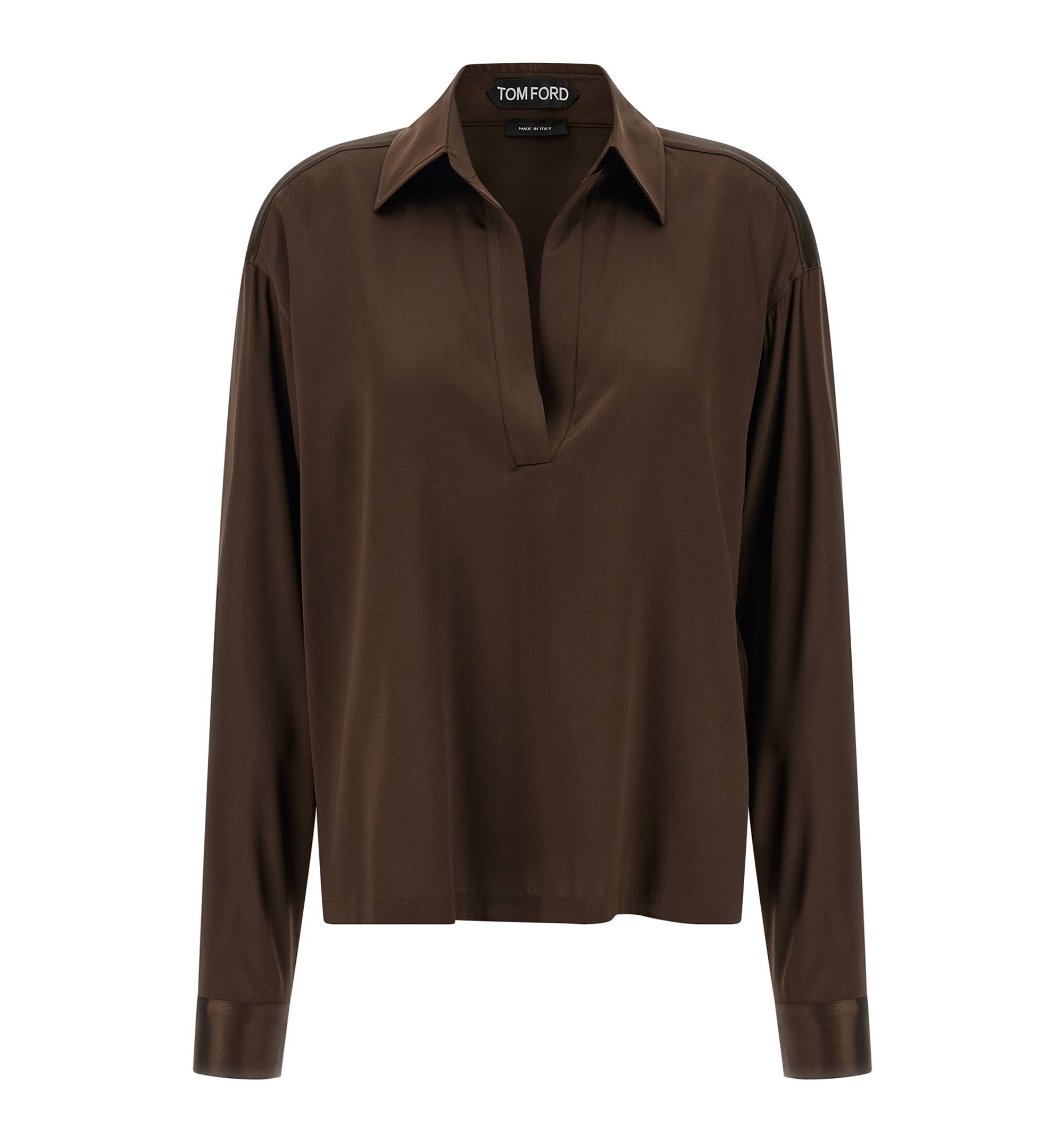 Stretch Silk Satin Polo With Tonal TF Embroidered Logo