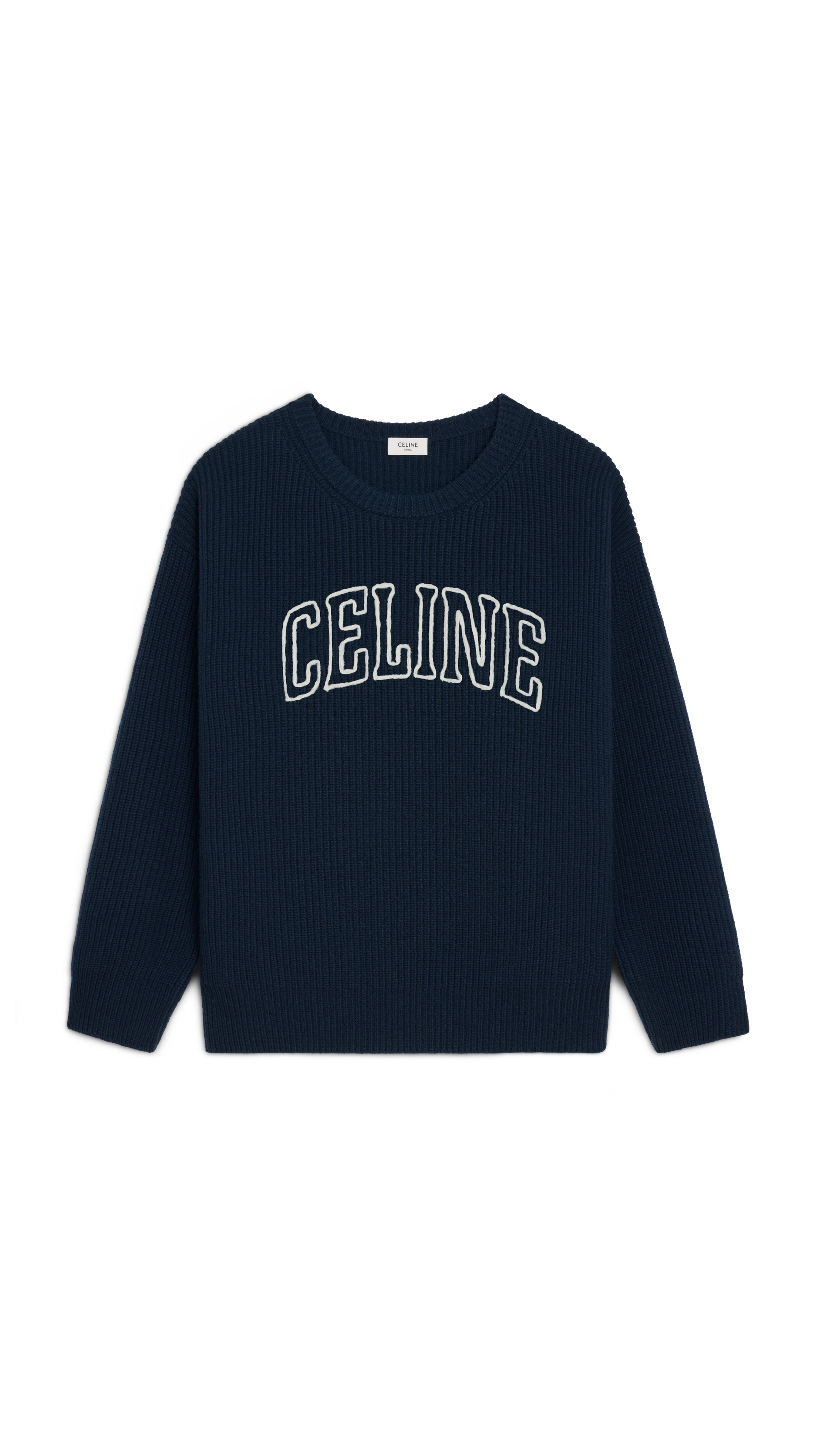 Celine Oversized Wool Ribbed Sweater - Navy