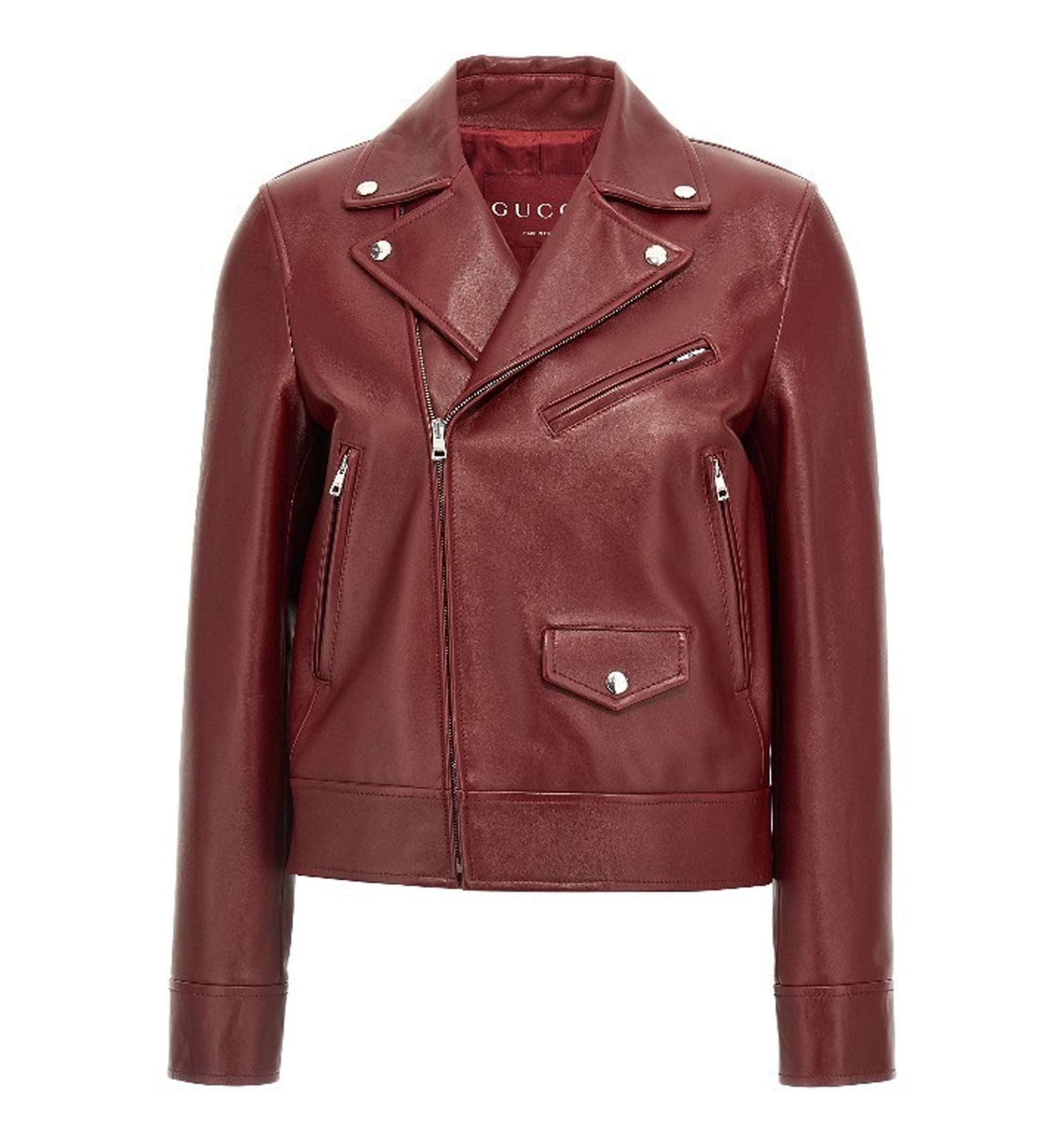 Leather Biker Jacket - Rosso Ancora