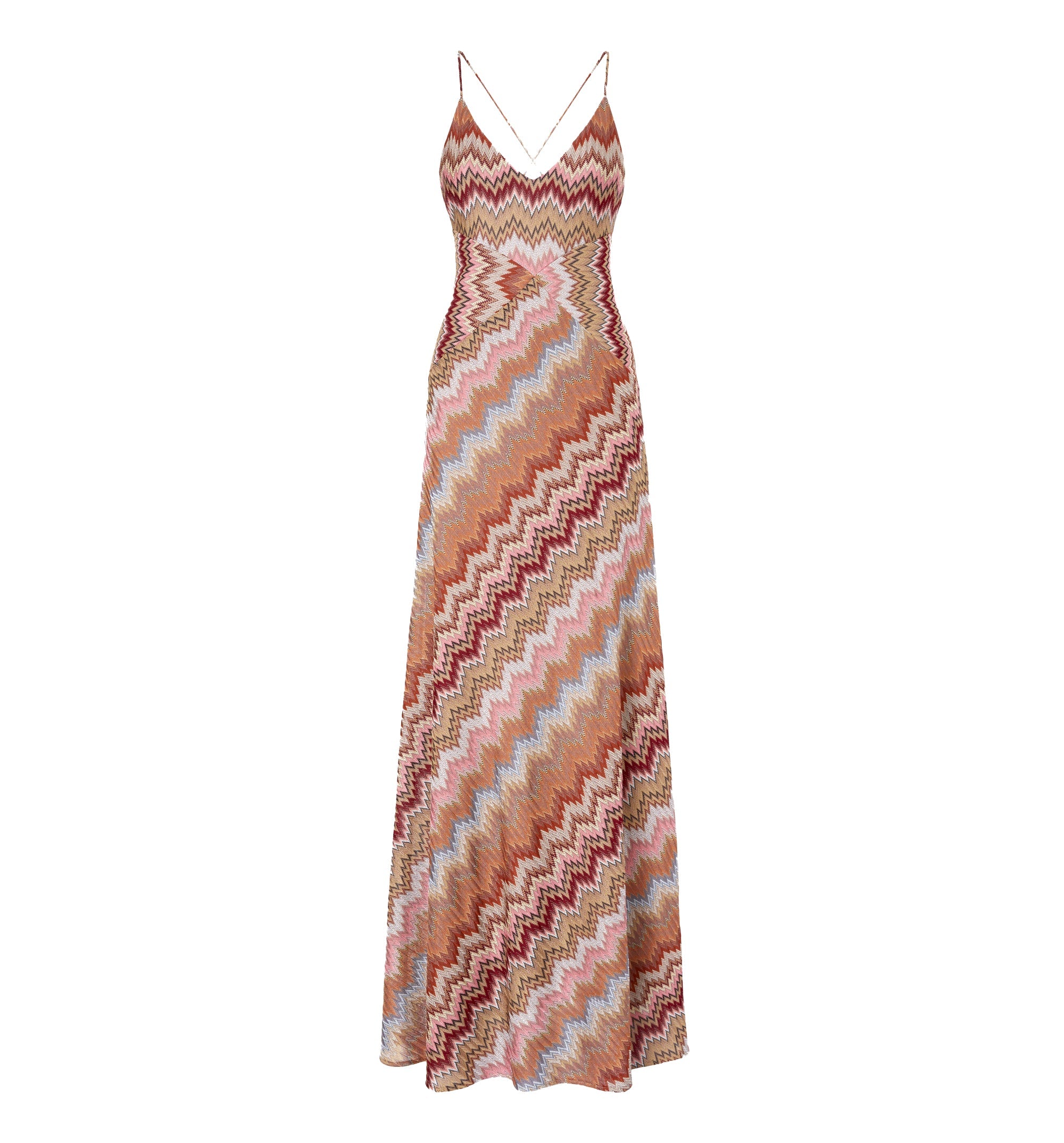 Long Dress With Crossed Straps In Chevron Viscose
