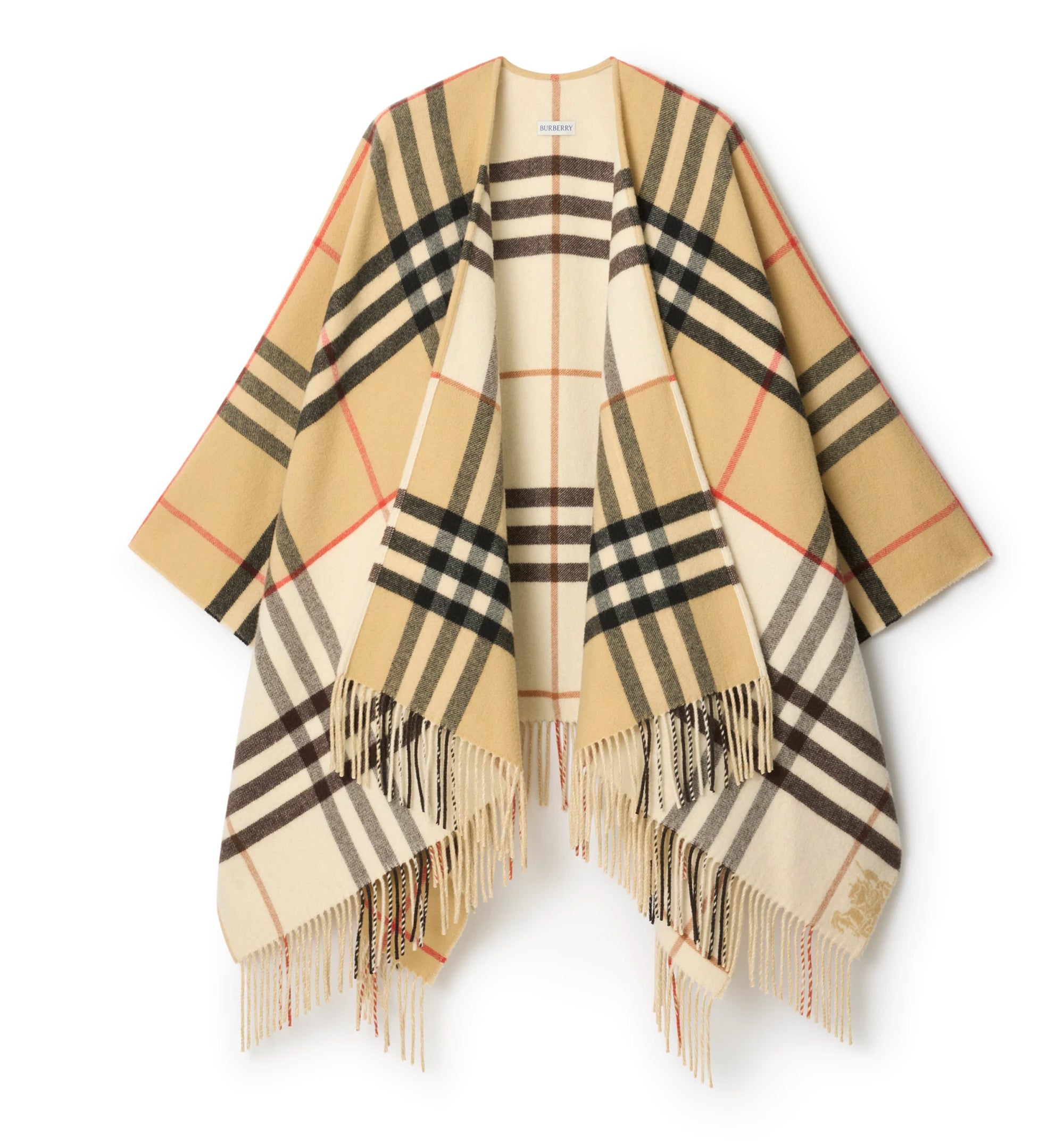Contrast Check Cashmere Wool Cape