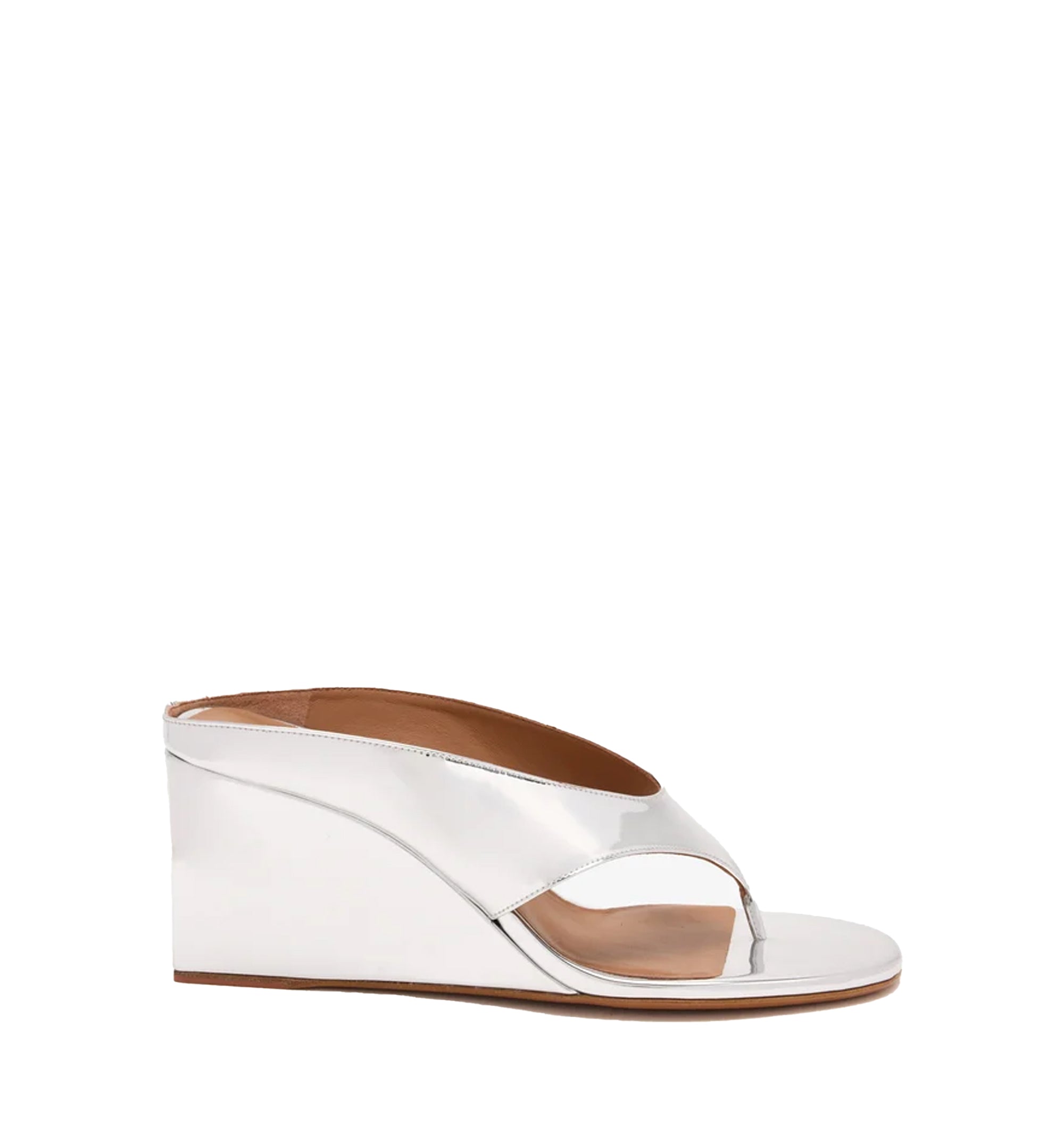 Cube Thong Mules In Mirror Fabric