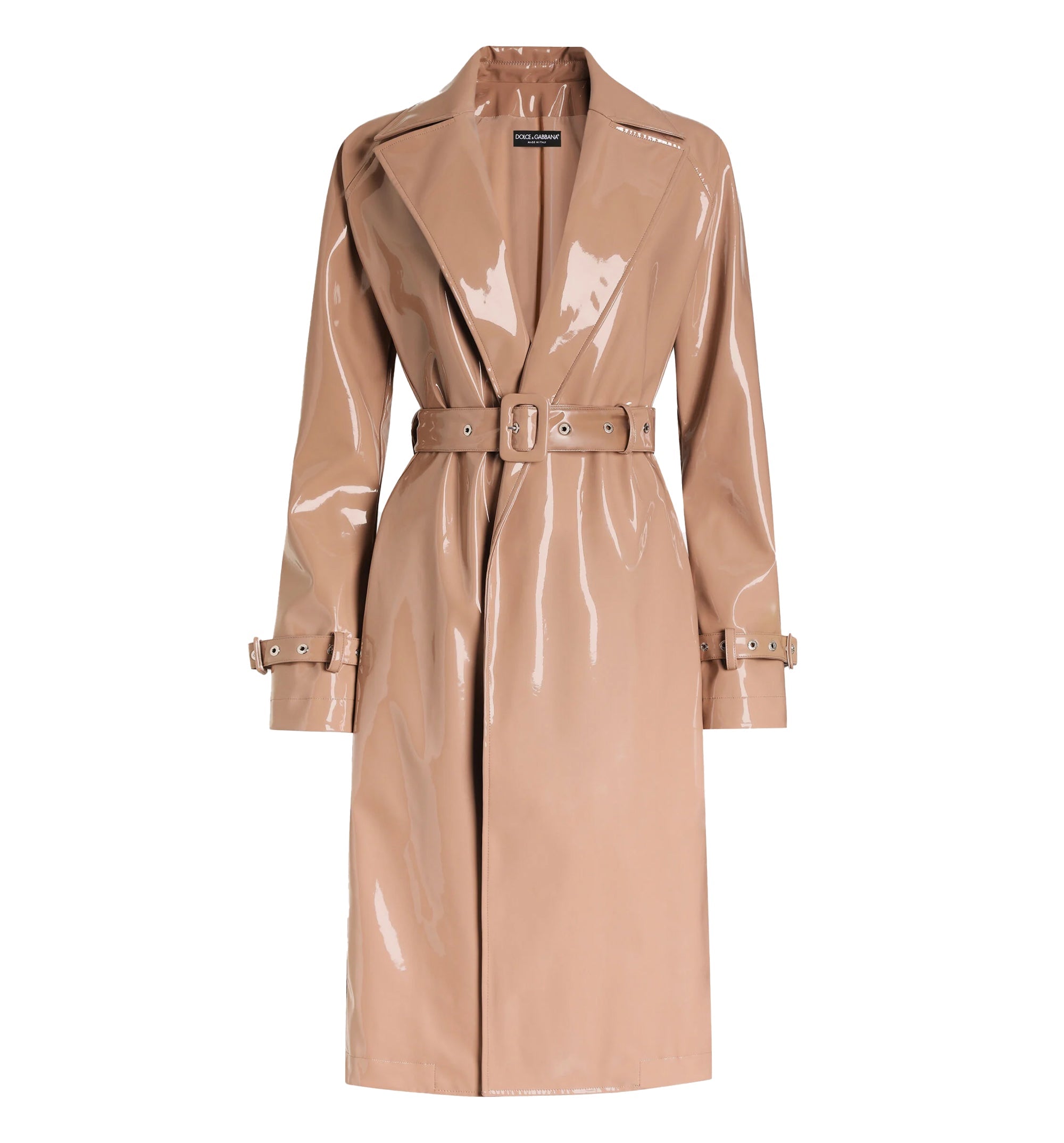 Coated Faux Leather Trench Coat