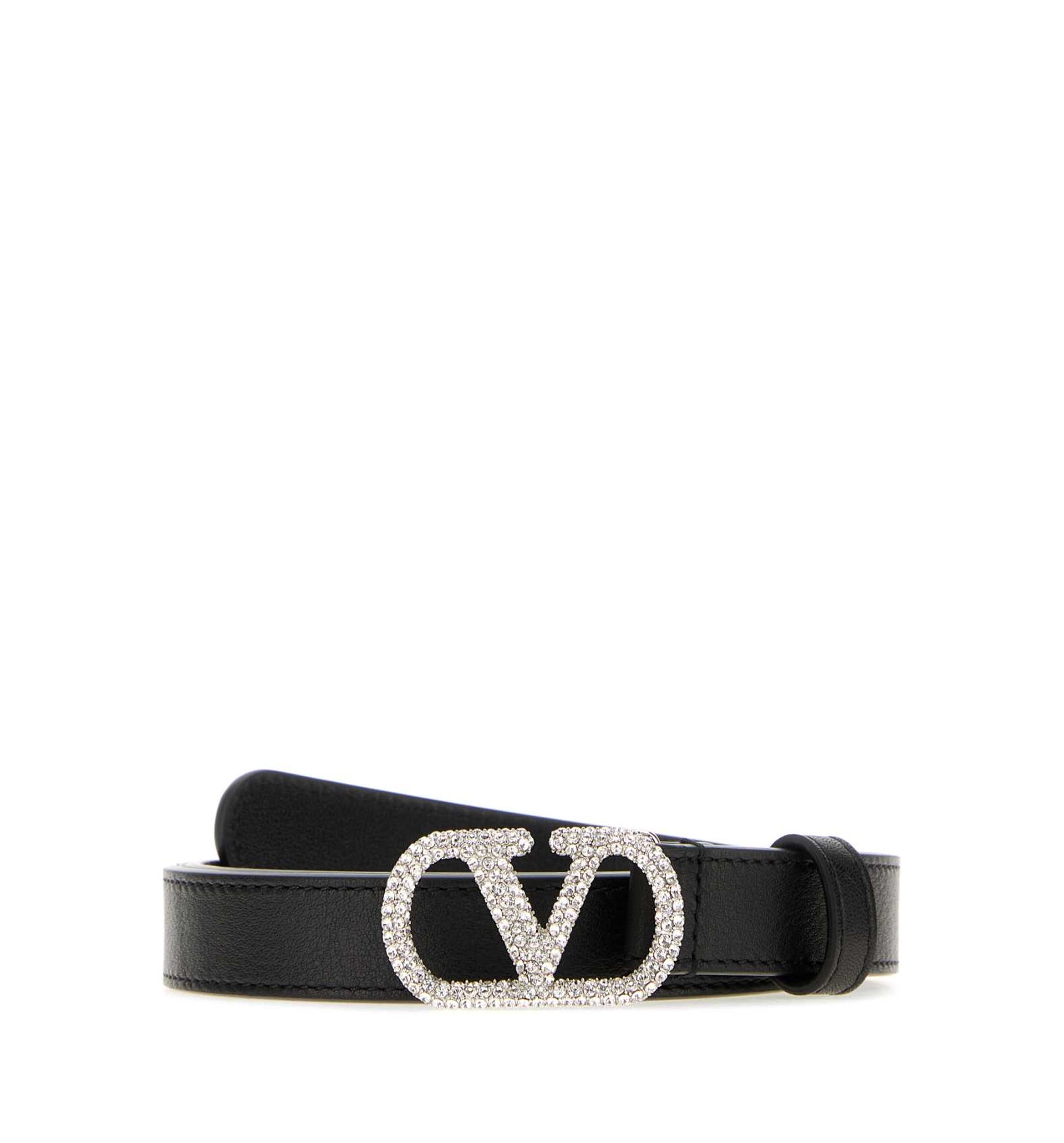 Leather Crystal VLogo Signature Belt