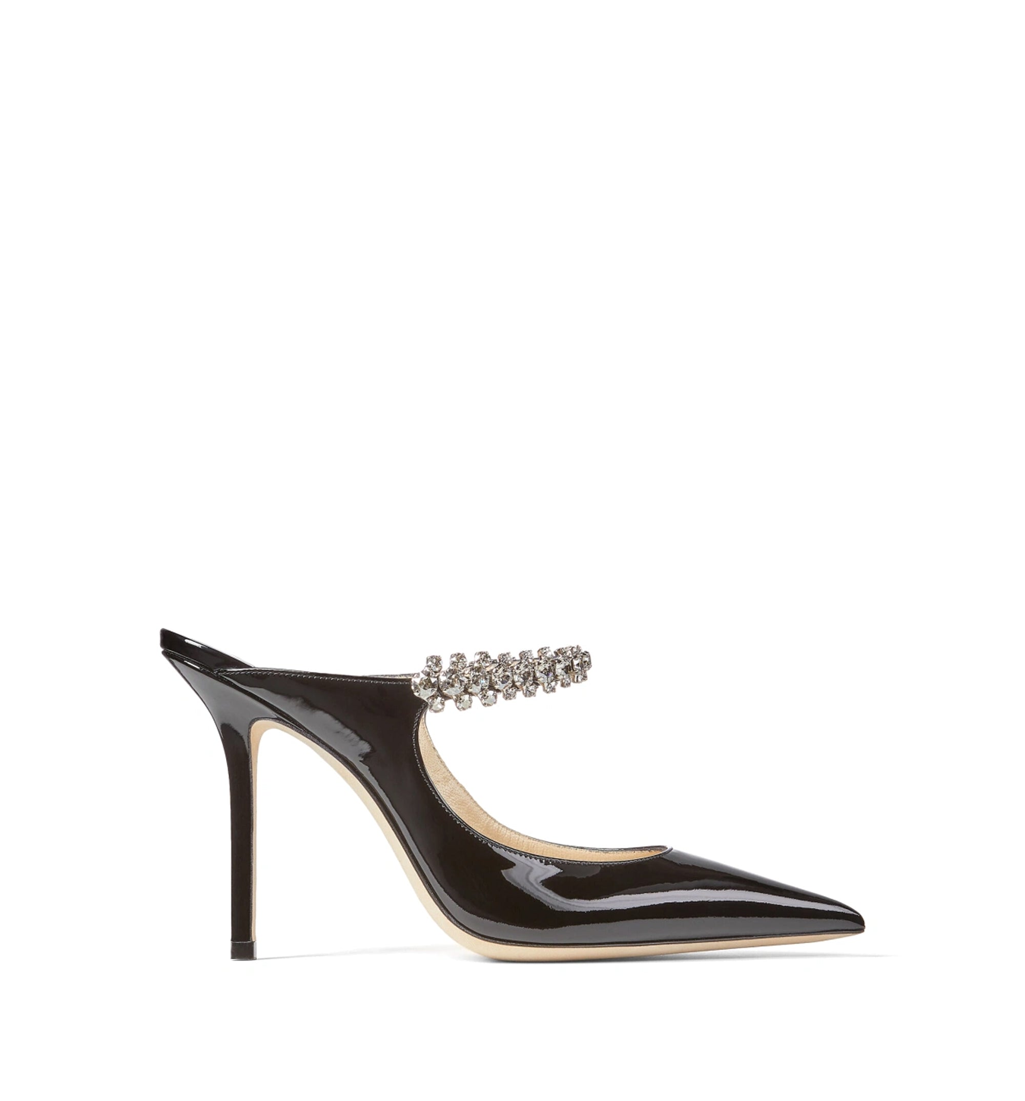 Bing 100 Black Patent Leather Mules With Crystal Strap