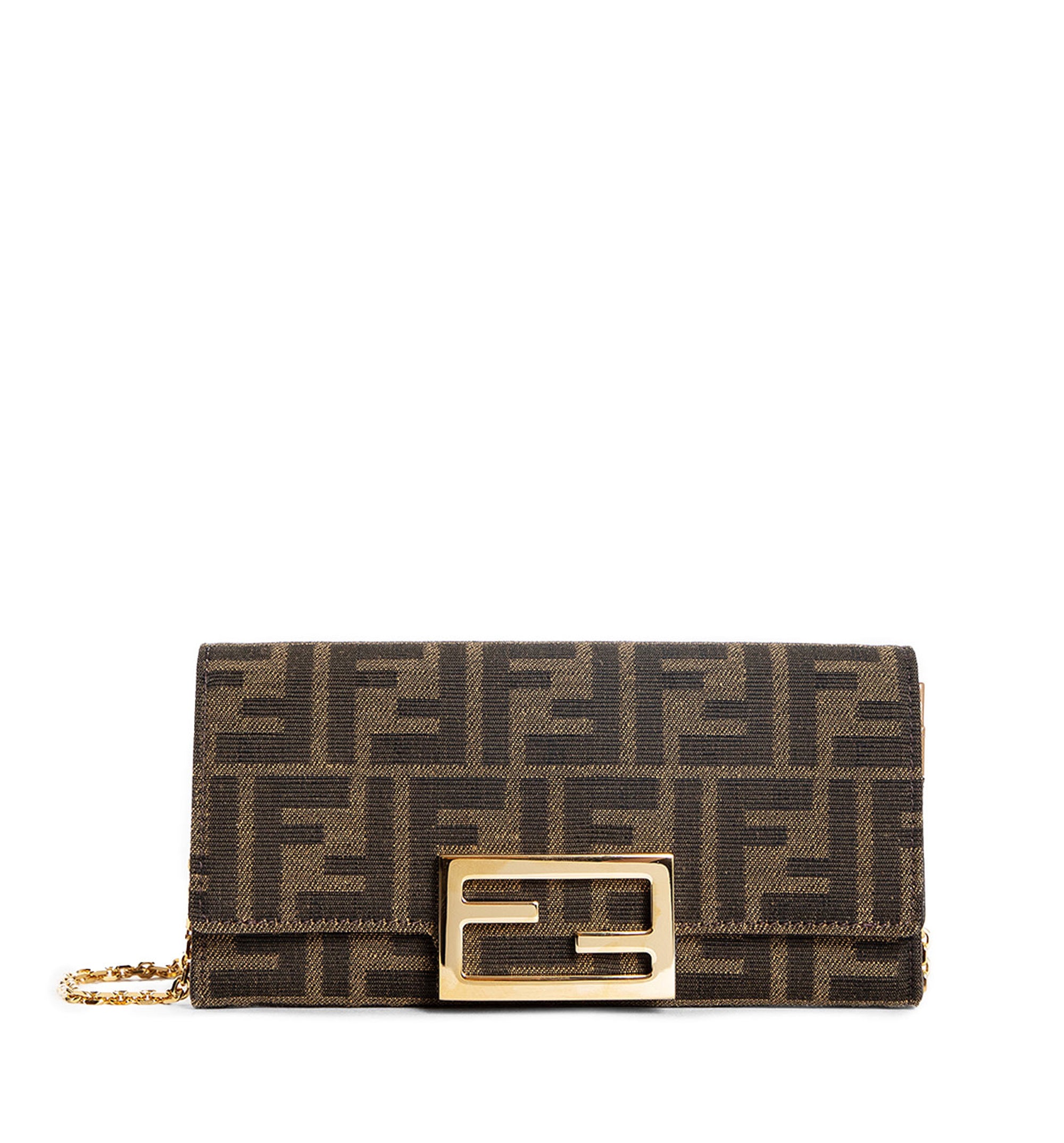 FF Fabric Baguette Continental Wallet with Chain - Brown